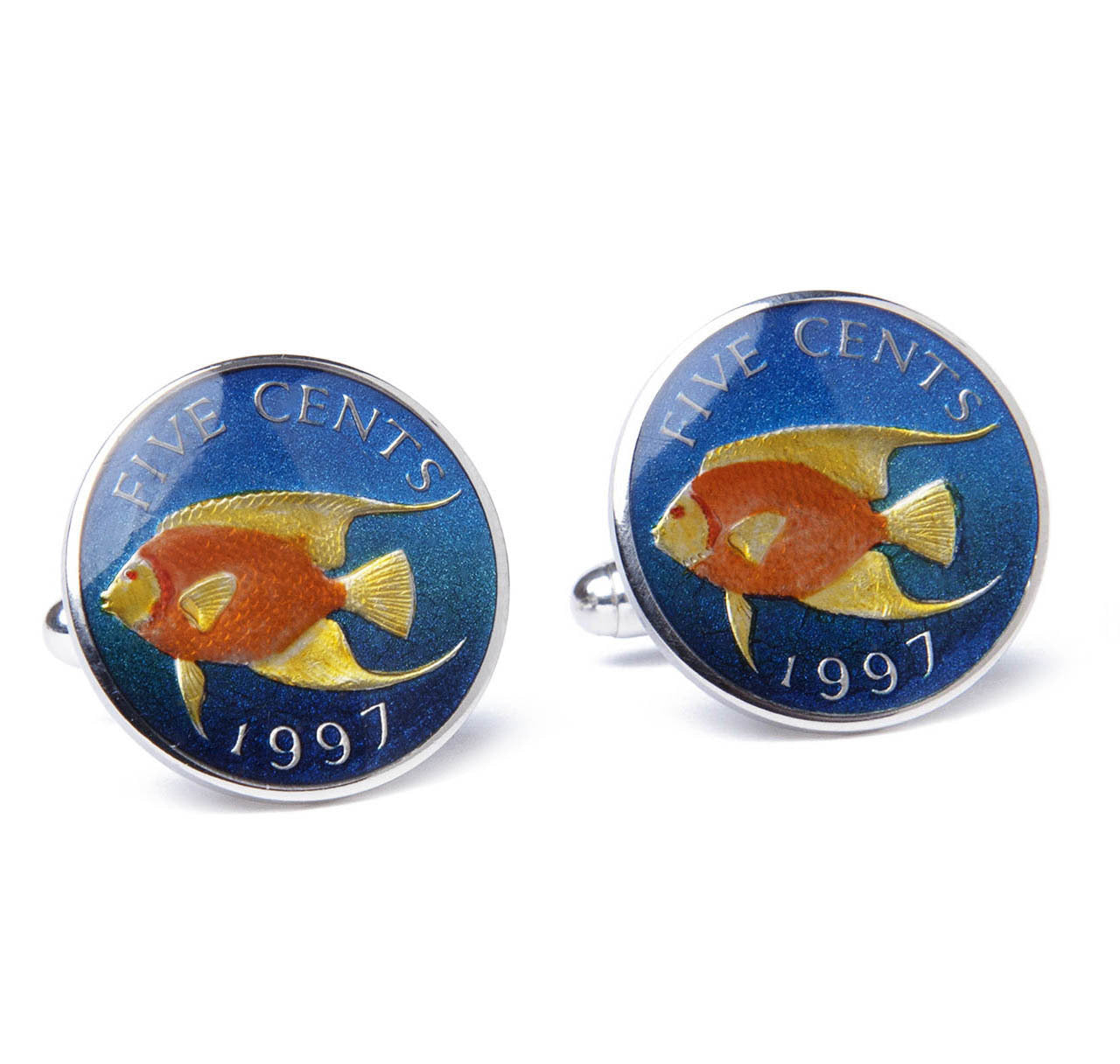 Sterling Bermuda Angel Fish Coin Cufflinks