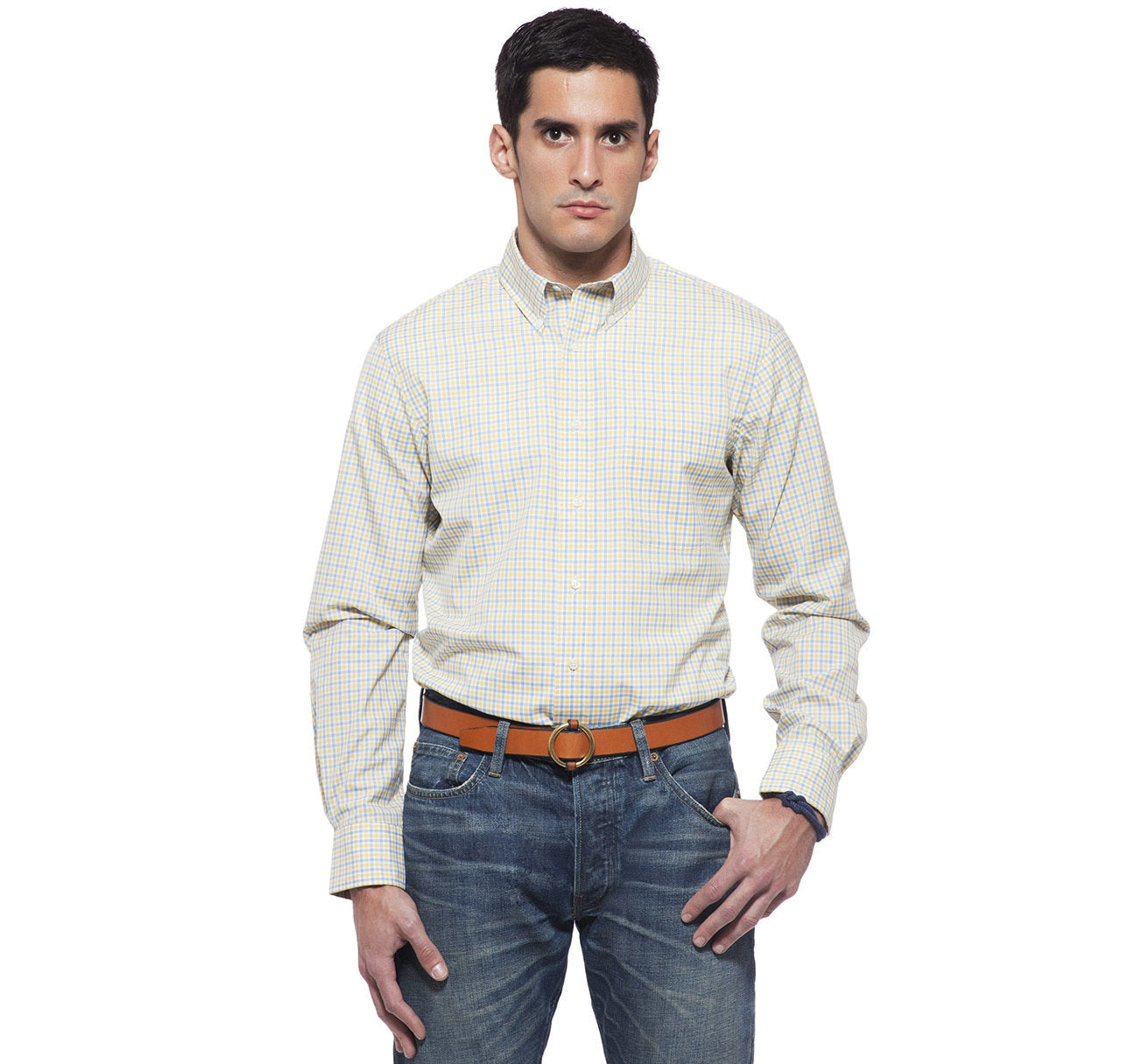 Sudbury Gingham Shirt in Yellow & Blue Check