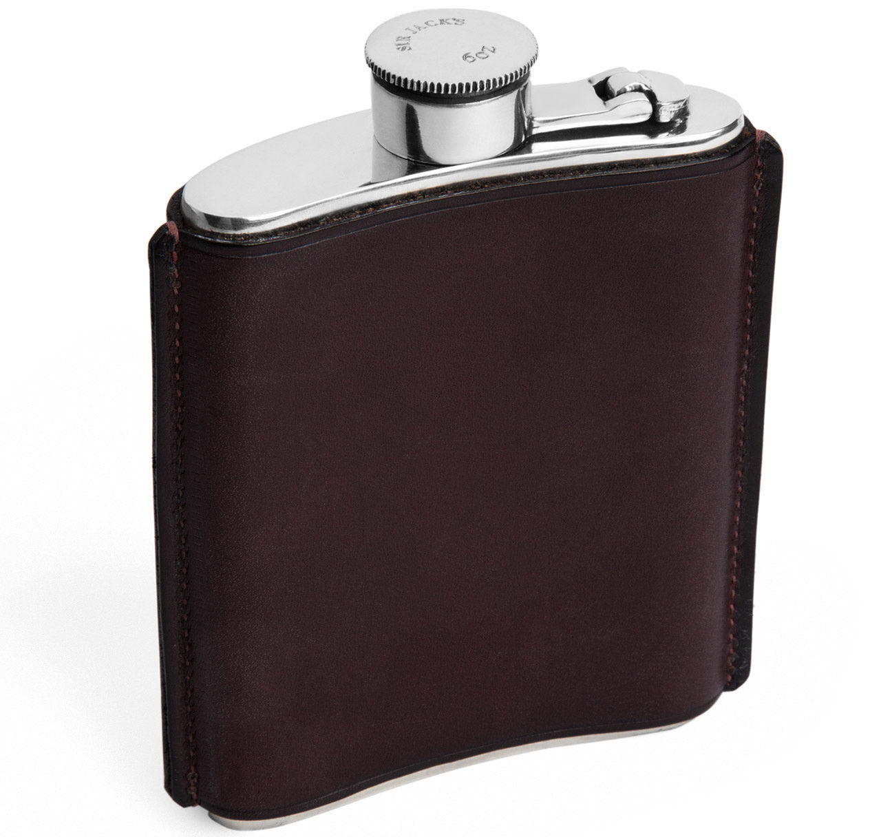6oz Brown Leather Kidney Captive Top Flask