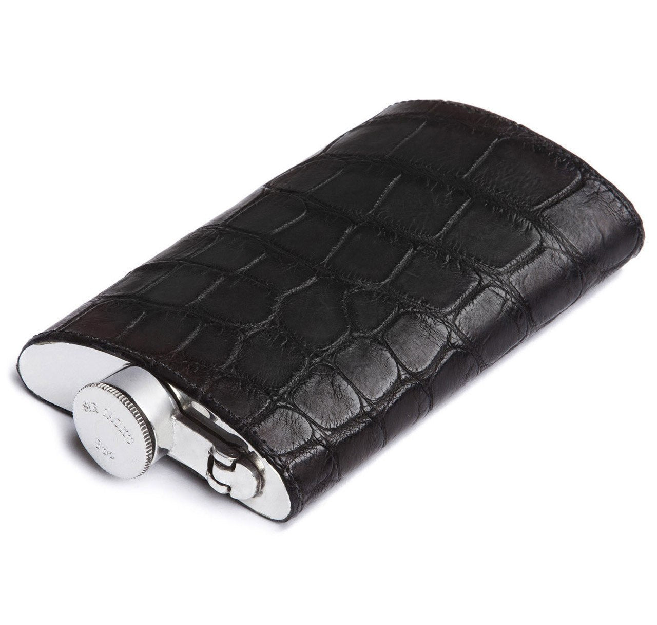 Matte Black Alligator 8oz Kidney Captive Top Flask