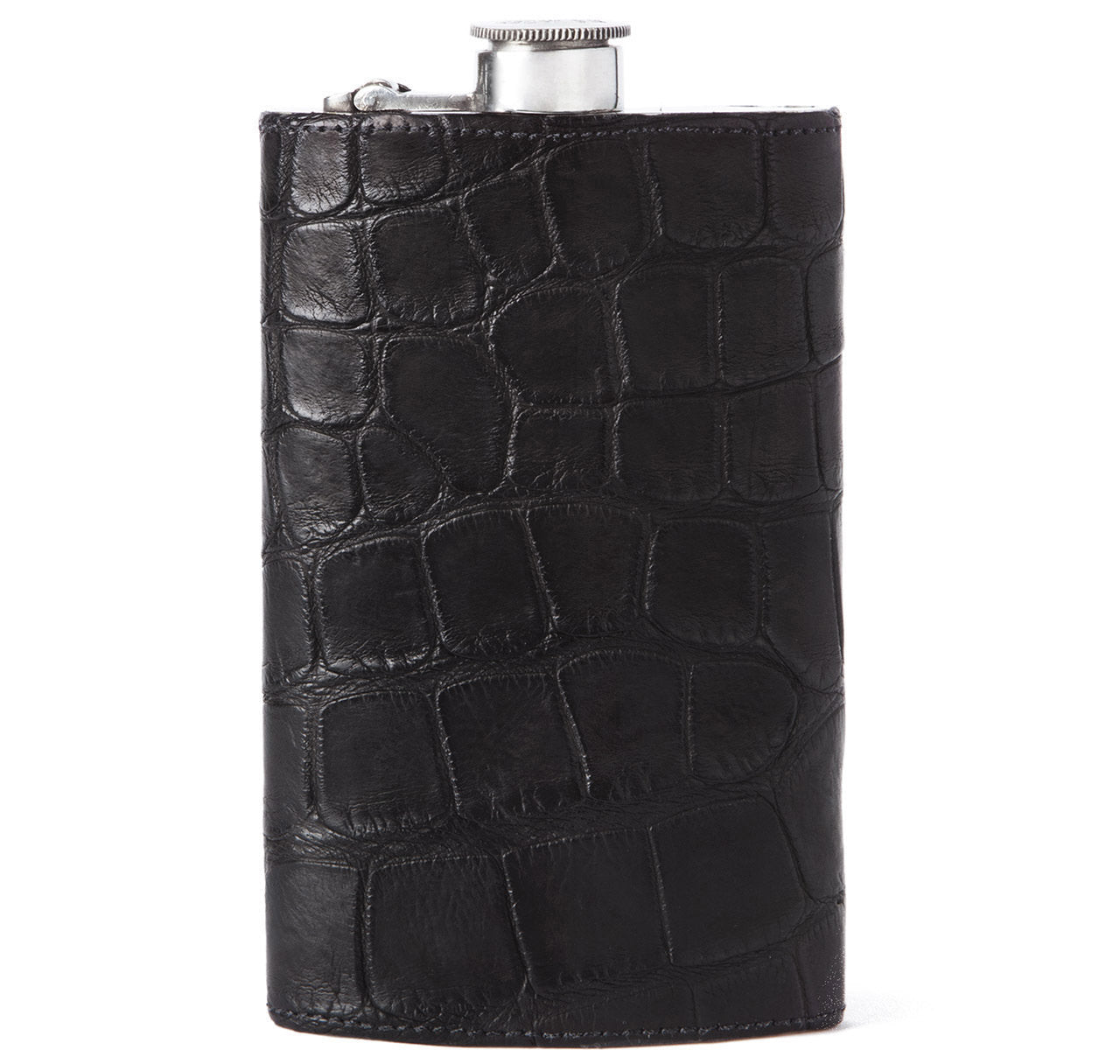 Matte Black Alligator 8oz Kidney Captive Top Flask