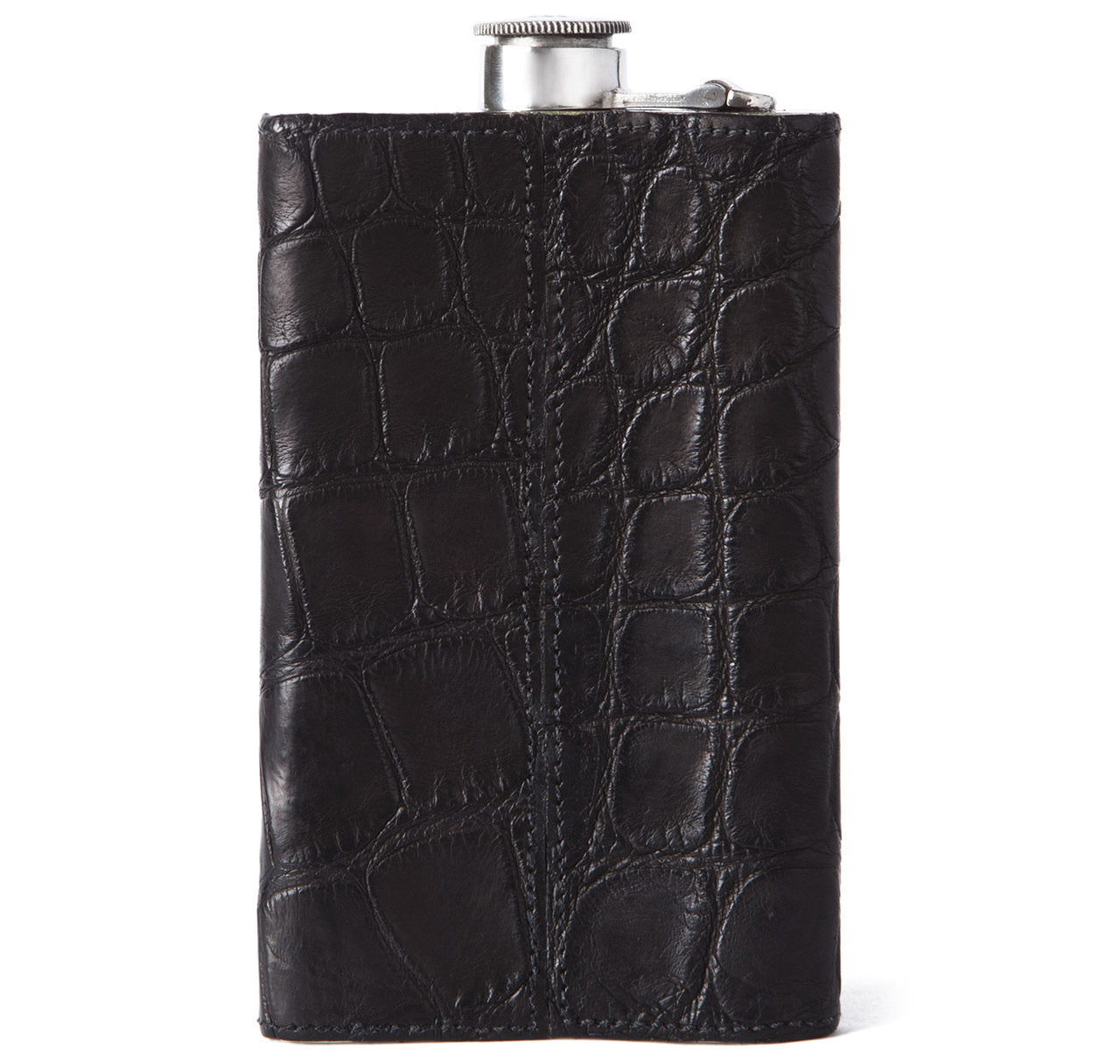 Matte Black Alligator 8oz Kidney Captive Top Flask