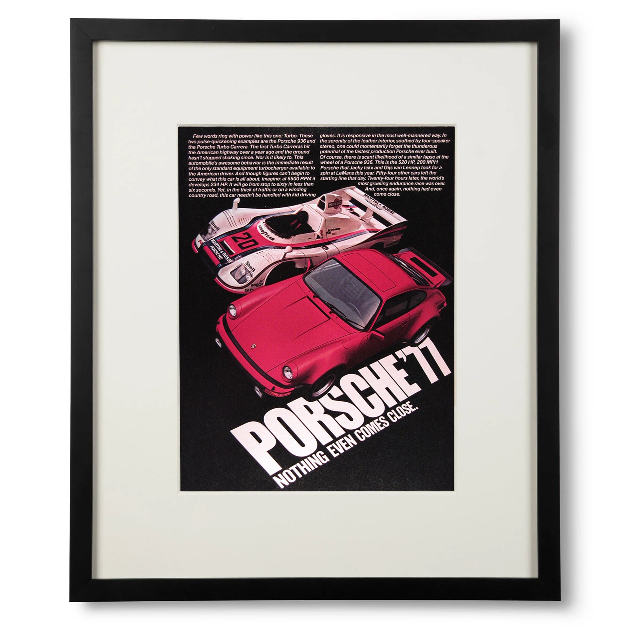 Framed Porsche Turbo Carrera 1977 Advertisement