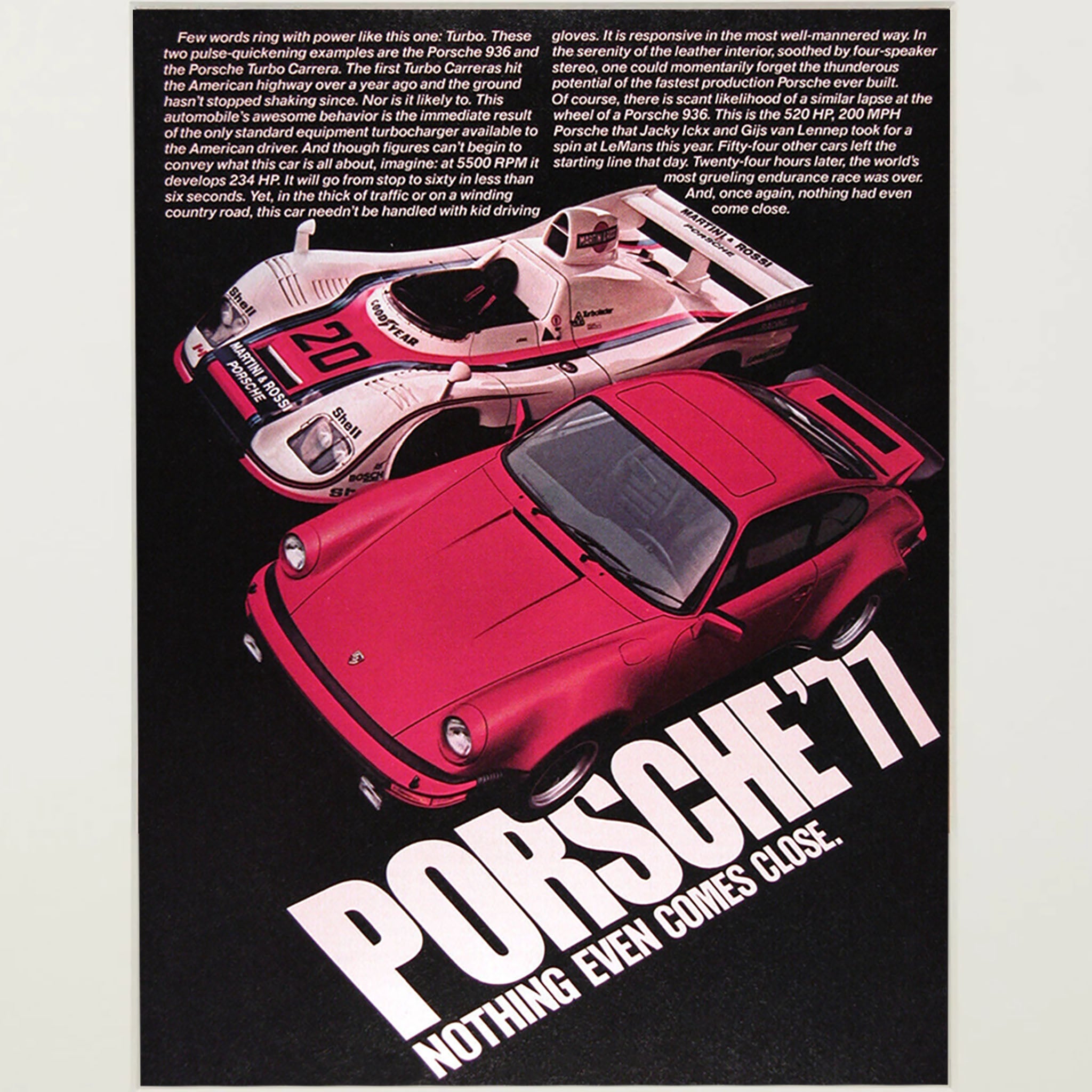 Framed Porsche Turbo Carrera 1977 Advertisement