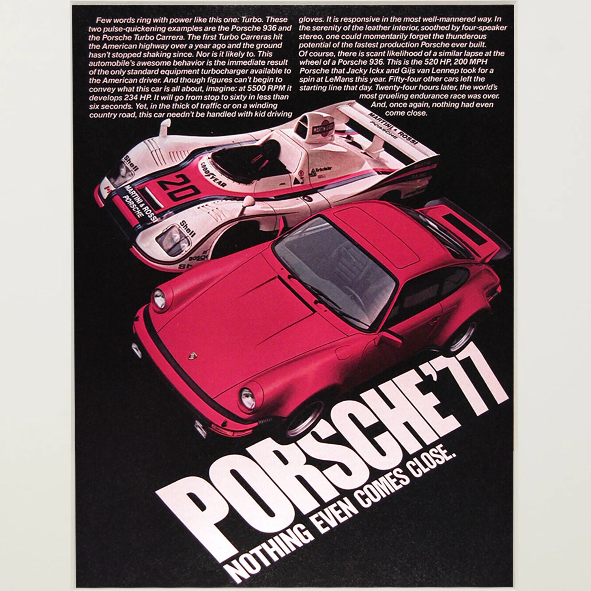 Framed Porsche Turbo Carrera 1977 Advertisement