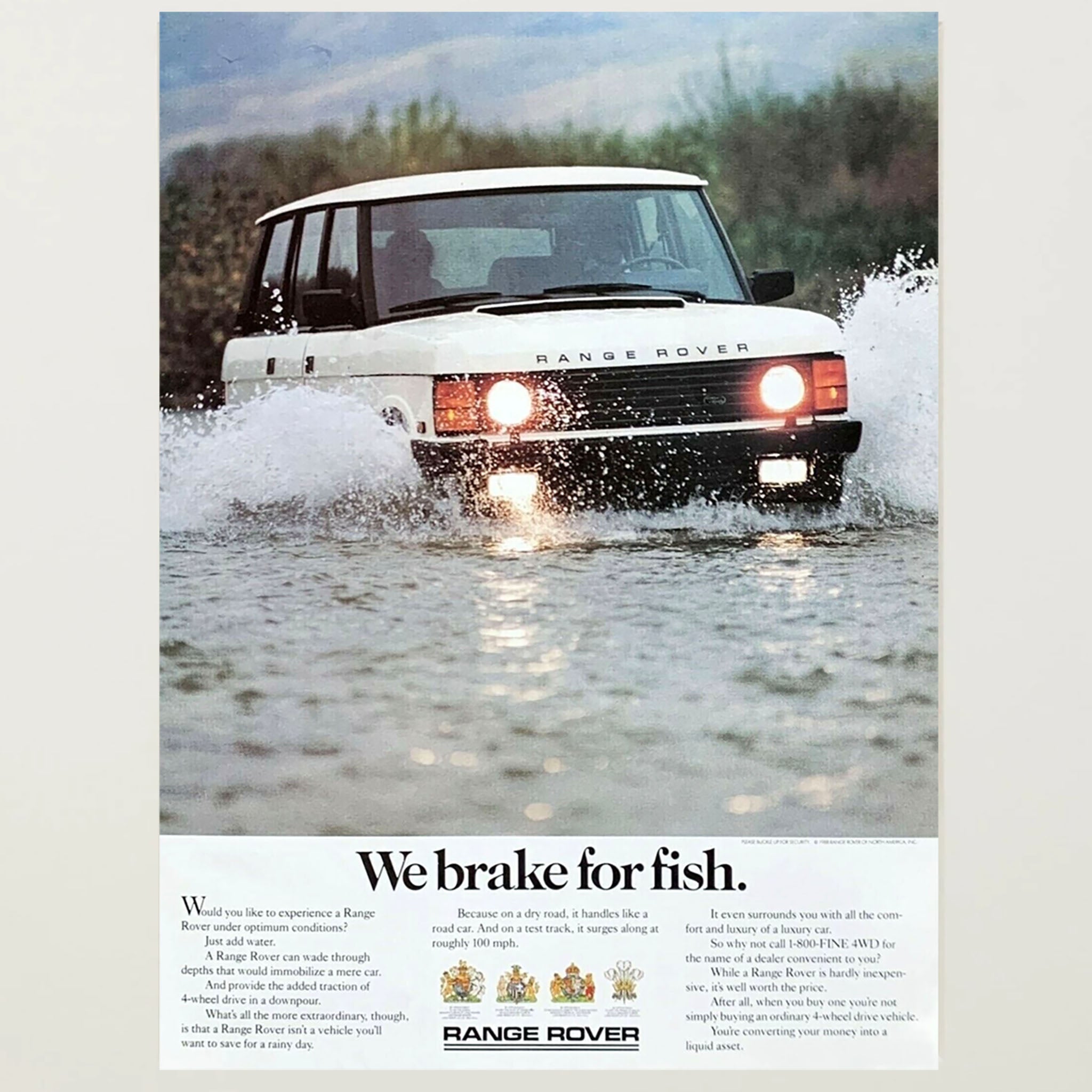 Framed Range Rover We Brake For Fish Ad