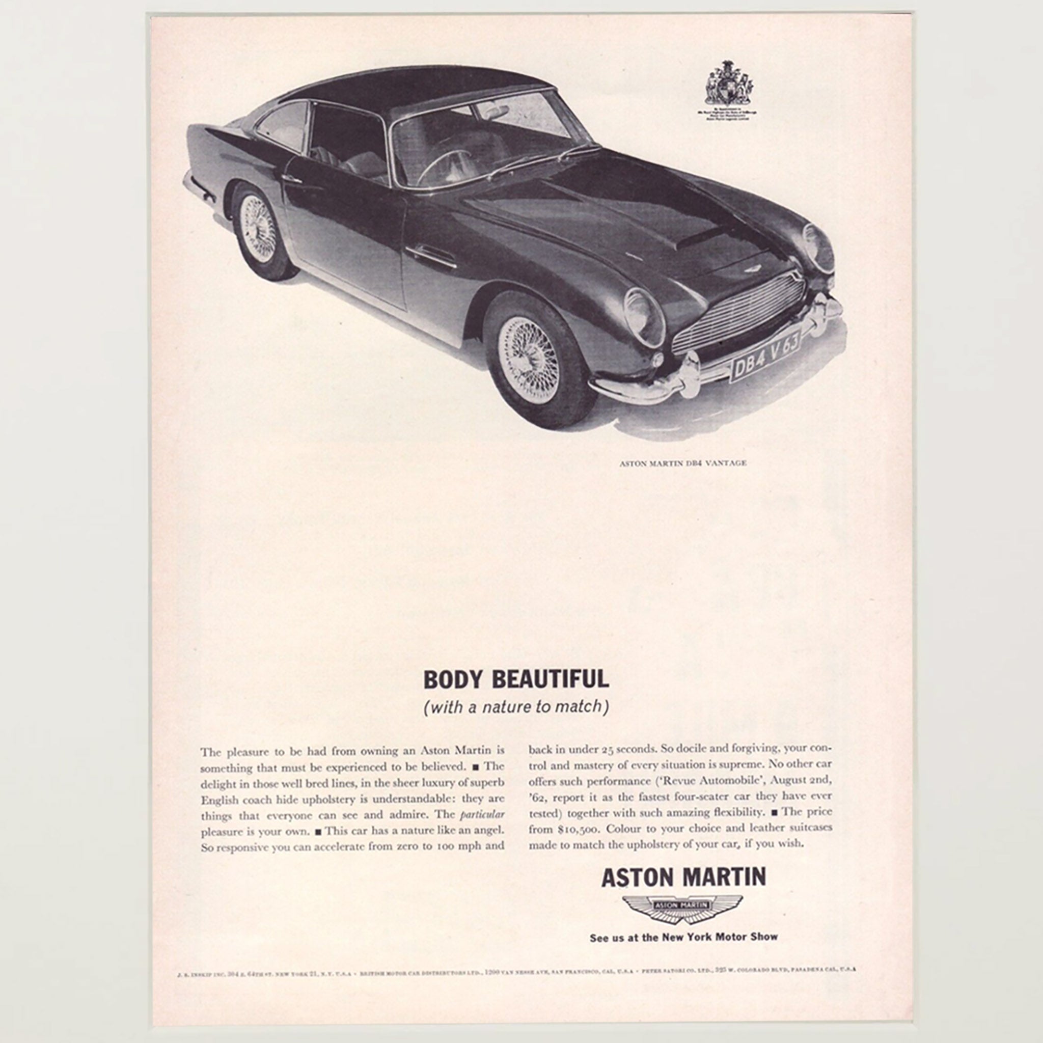 Framed Aston Martin DB4 Vantage Advertisement