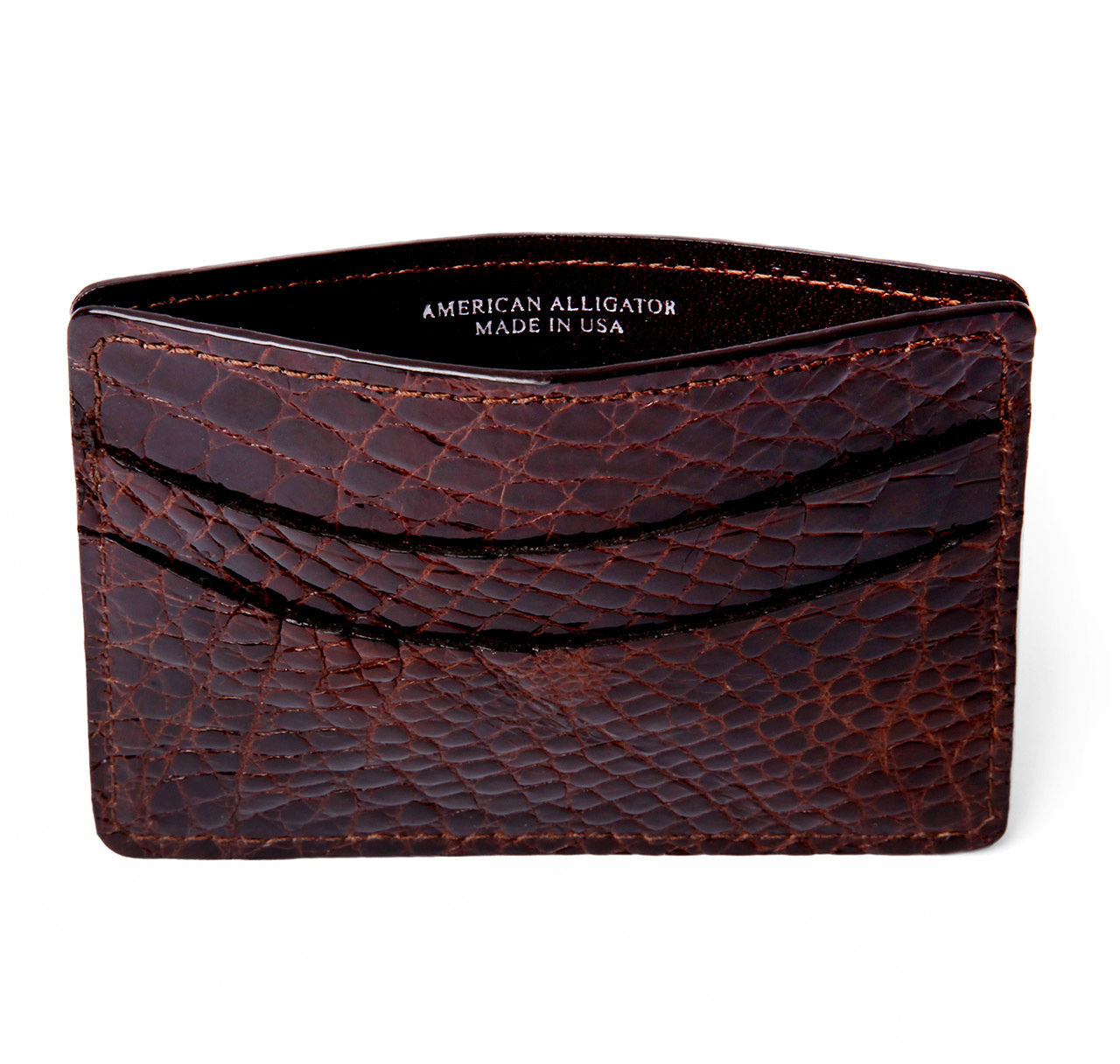 Glazed Chocolate Brown Alligator Card Holder