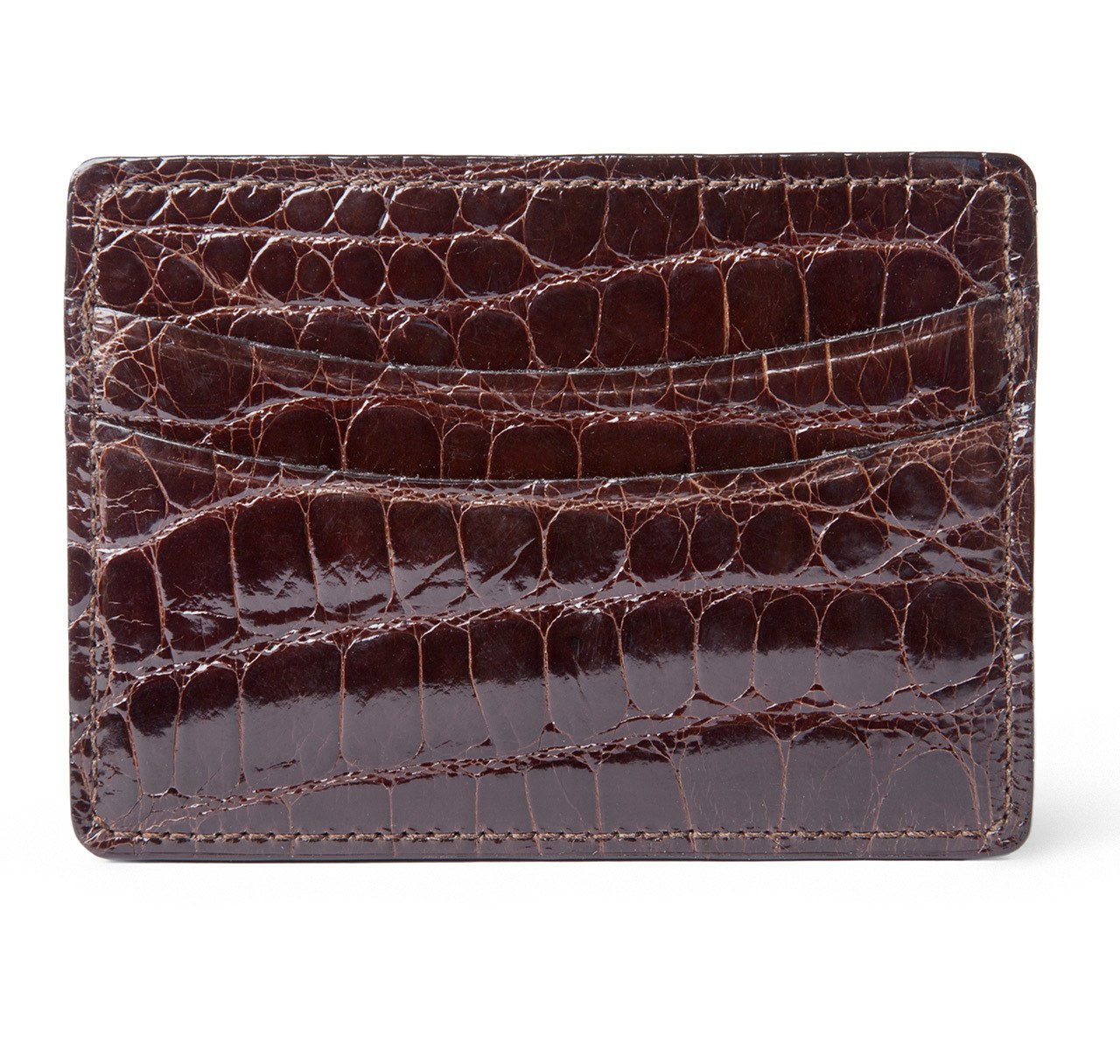 Glazed Chocolate Brown Alligator Card Holder