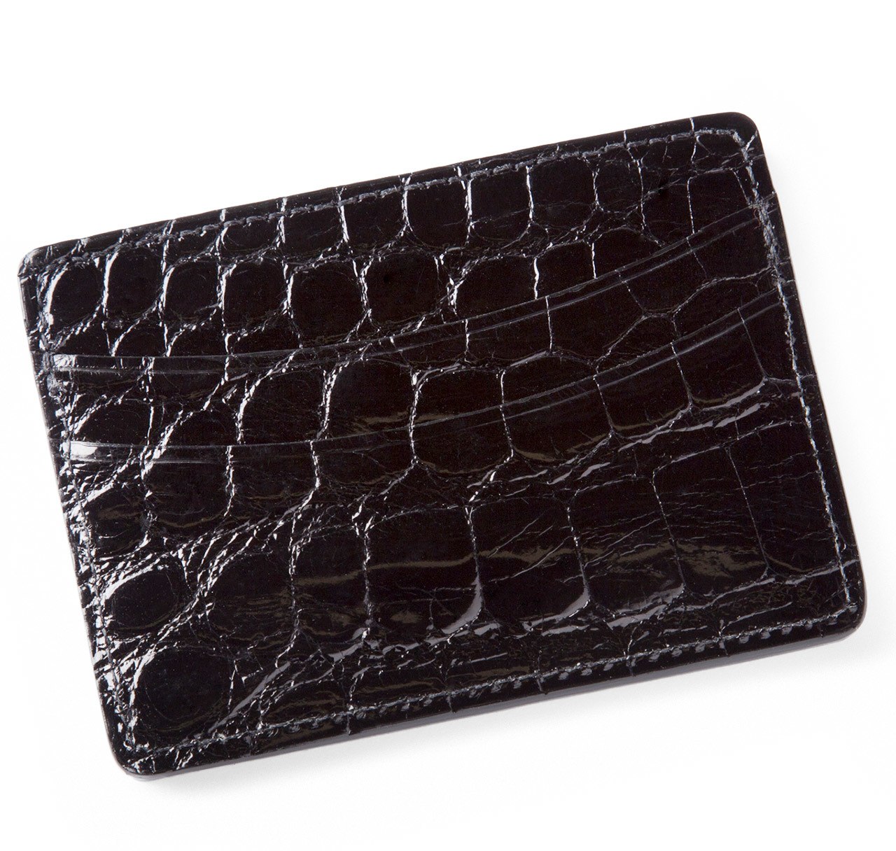 Glazed Black Alligator Card Holder