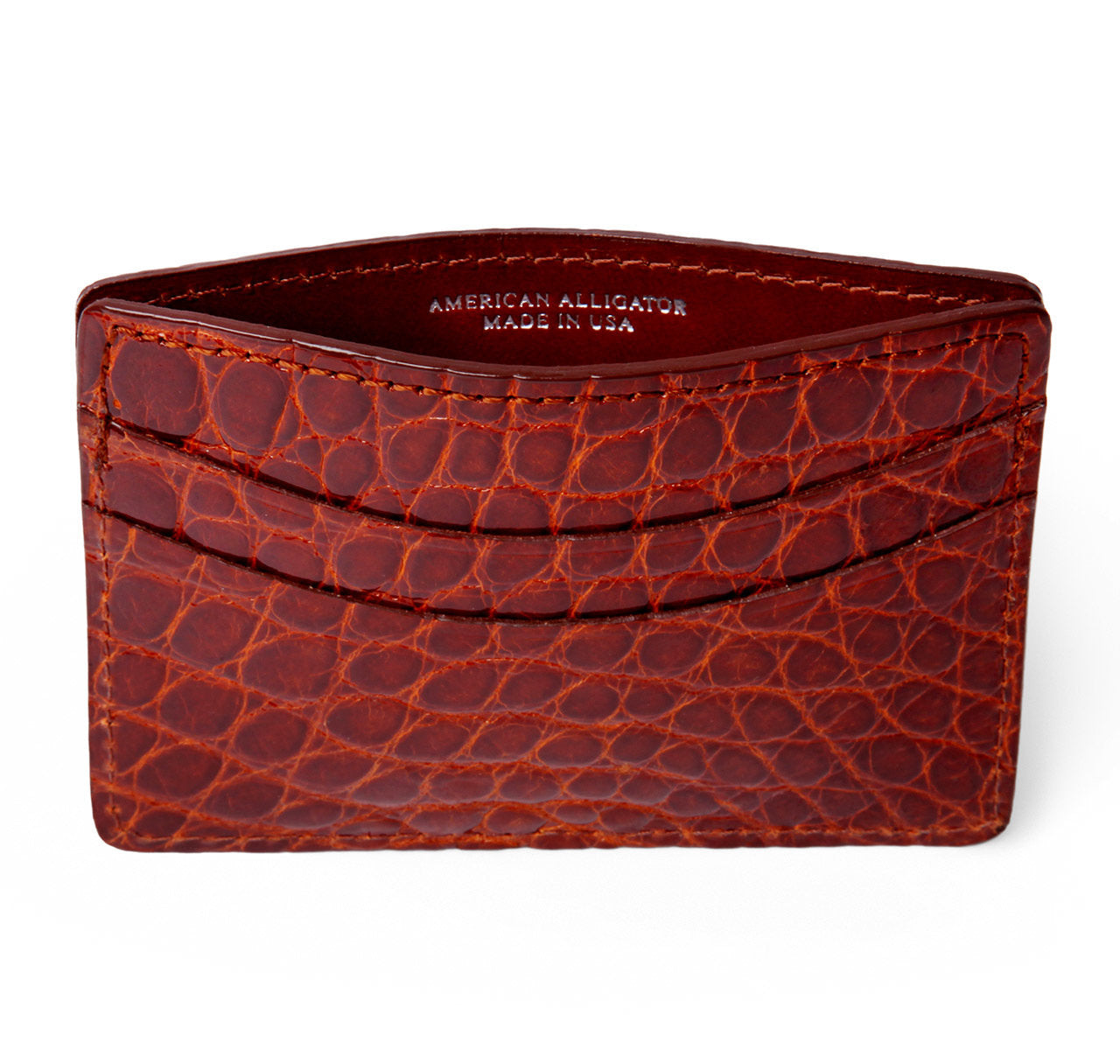 Glazed Cognac Alligator Card Holder