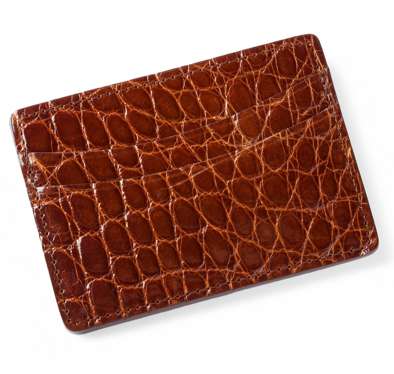 Glazed Cognac Alligator Card Holder