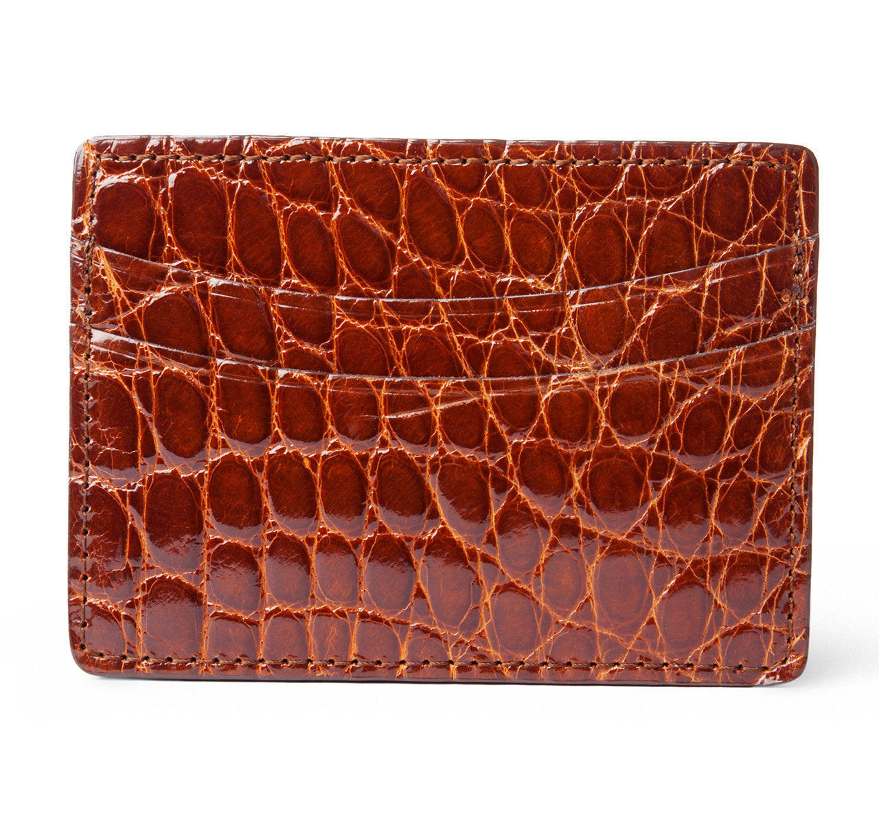 Glazed Cognac Alligator Card Holder