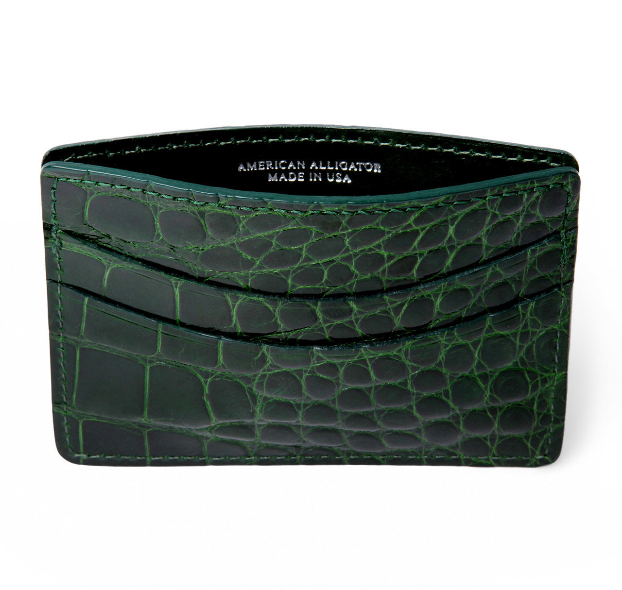 Glazed Forest Green Alligator Card Holder