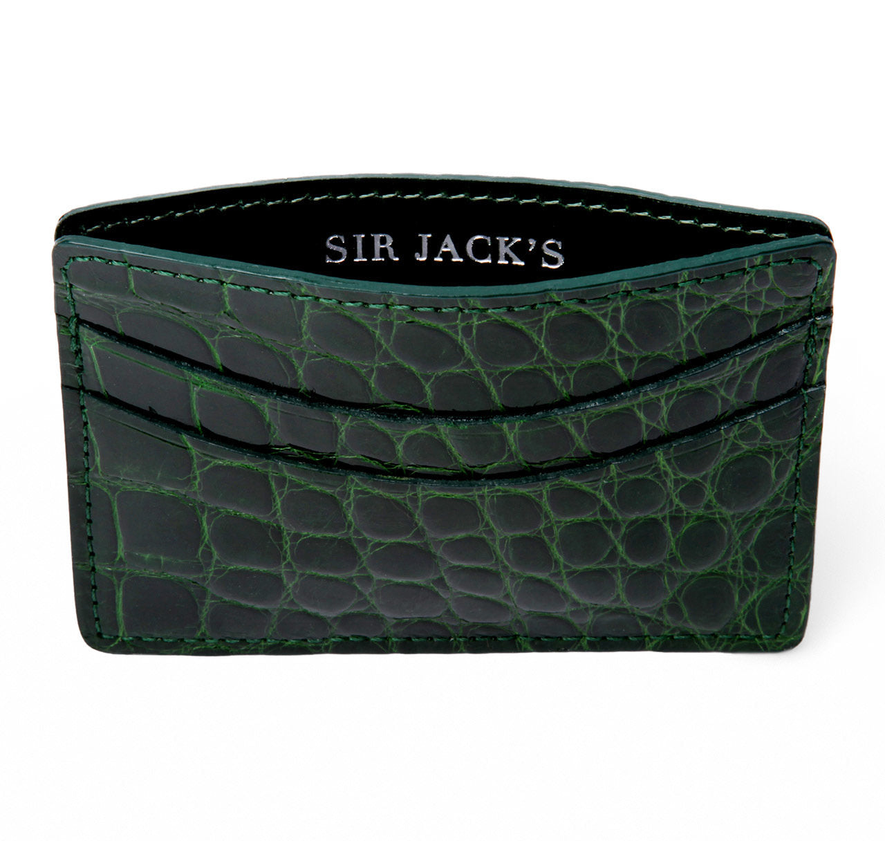Glazed Forest Green Alligator Card Holder