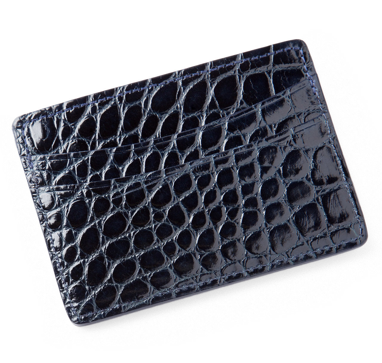 Glazed Navy Alligator Card Holder