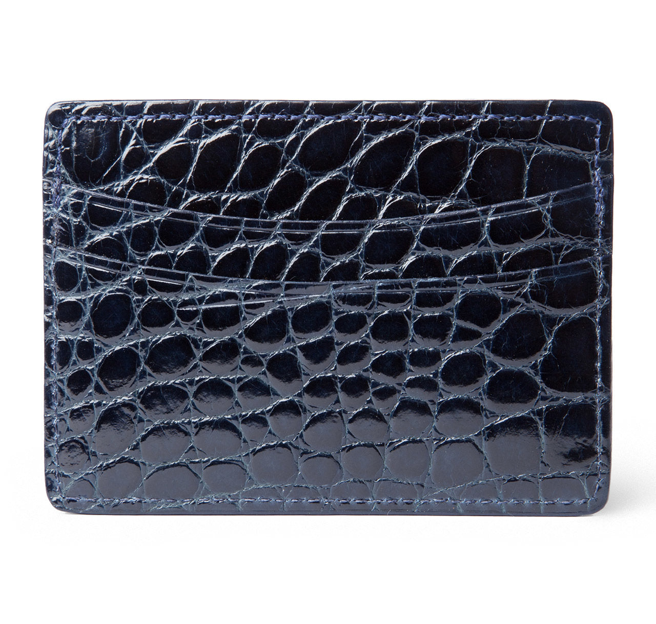 Glazed Navy Alligator Card Holder