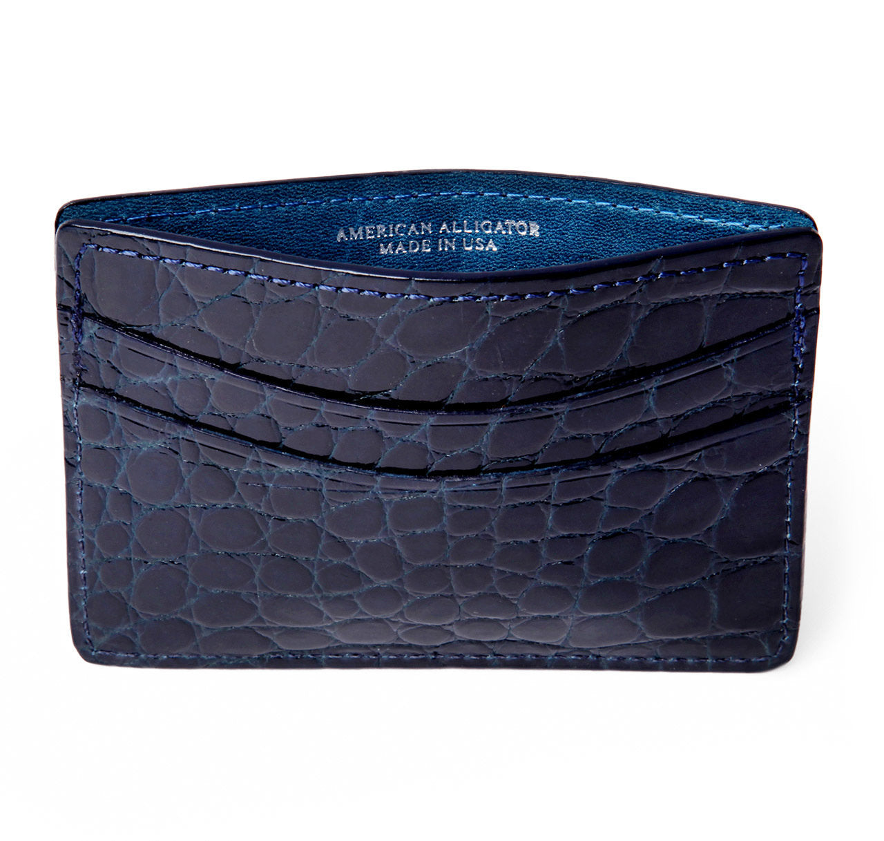 Glazed Navy Alligator Card Holder