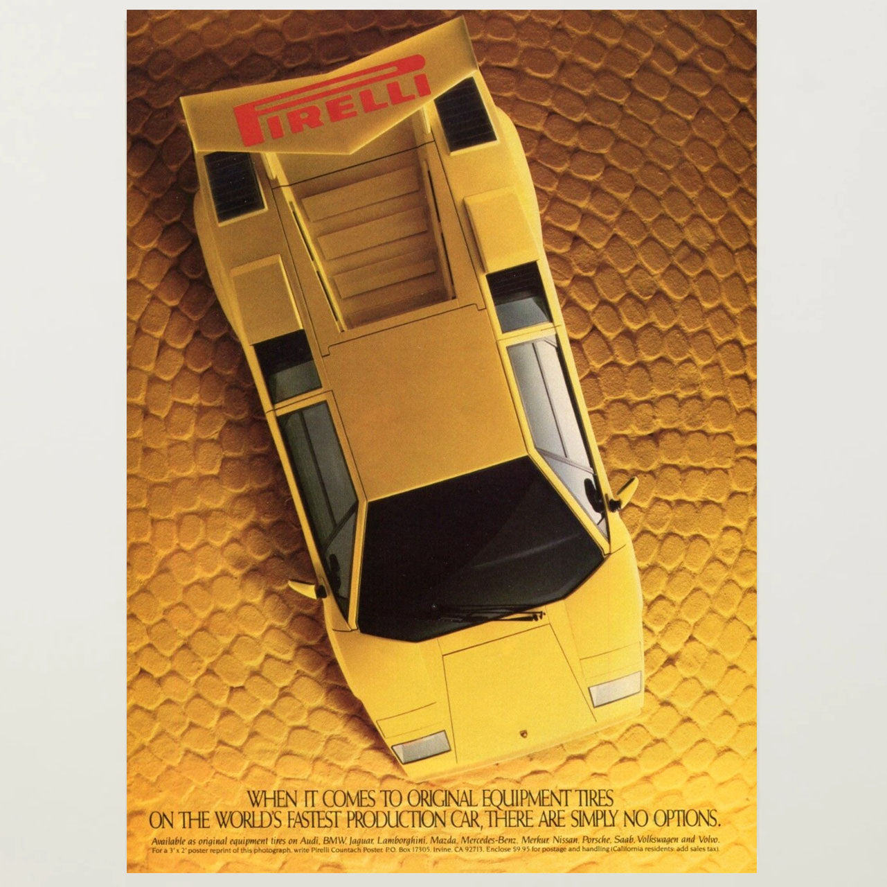 Framed Lamborghini Countach Pirelli Advertisement