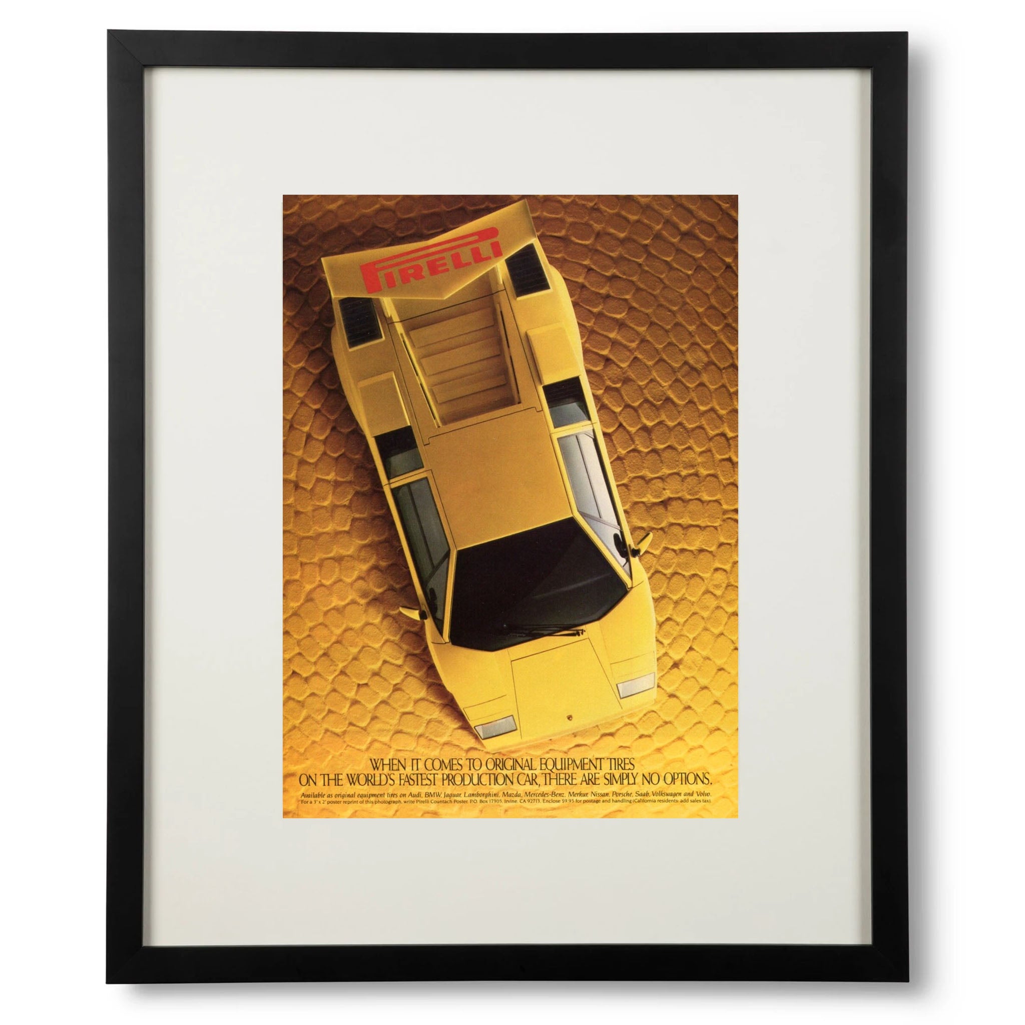 Framed Lamborghini Countach Pirelli Advertisement