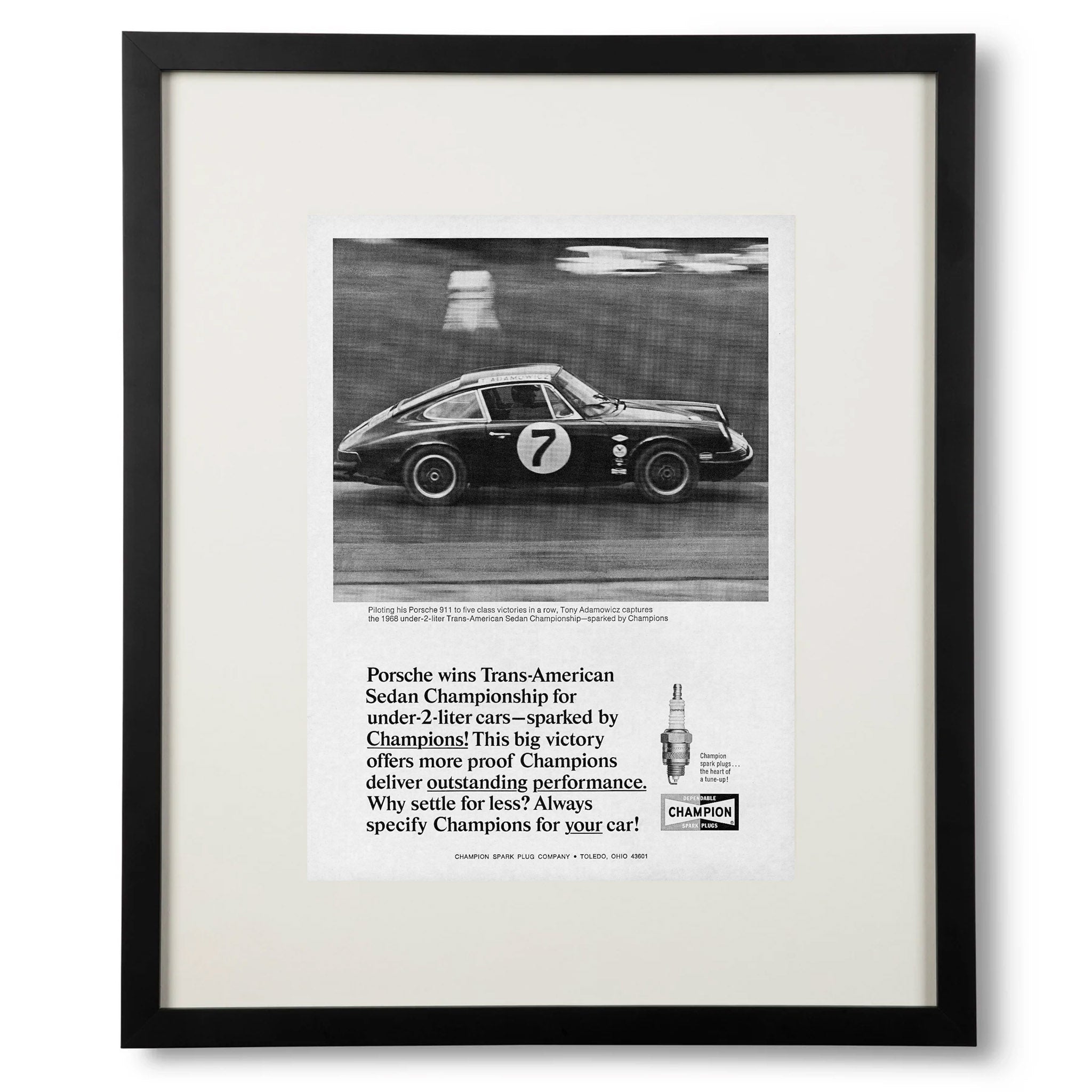 Framed 1968 Porsche 911 Champion Advertisement