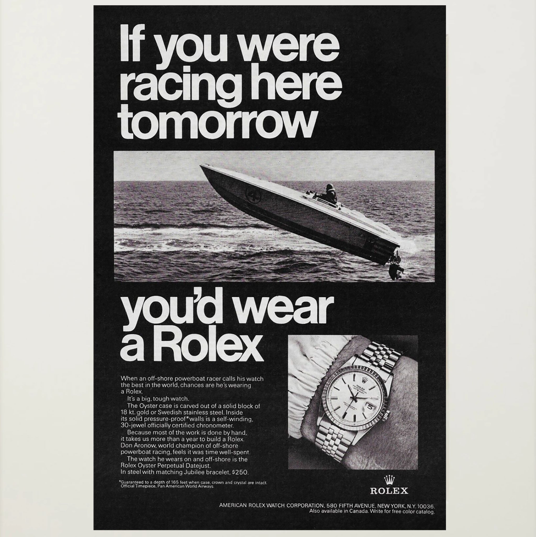 Framed Rolex Speedboat Racer Advertisement