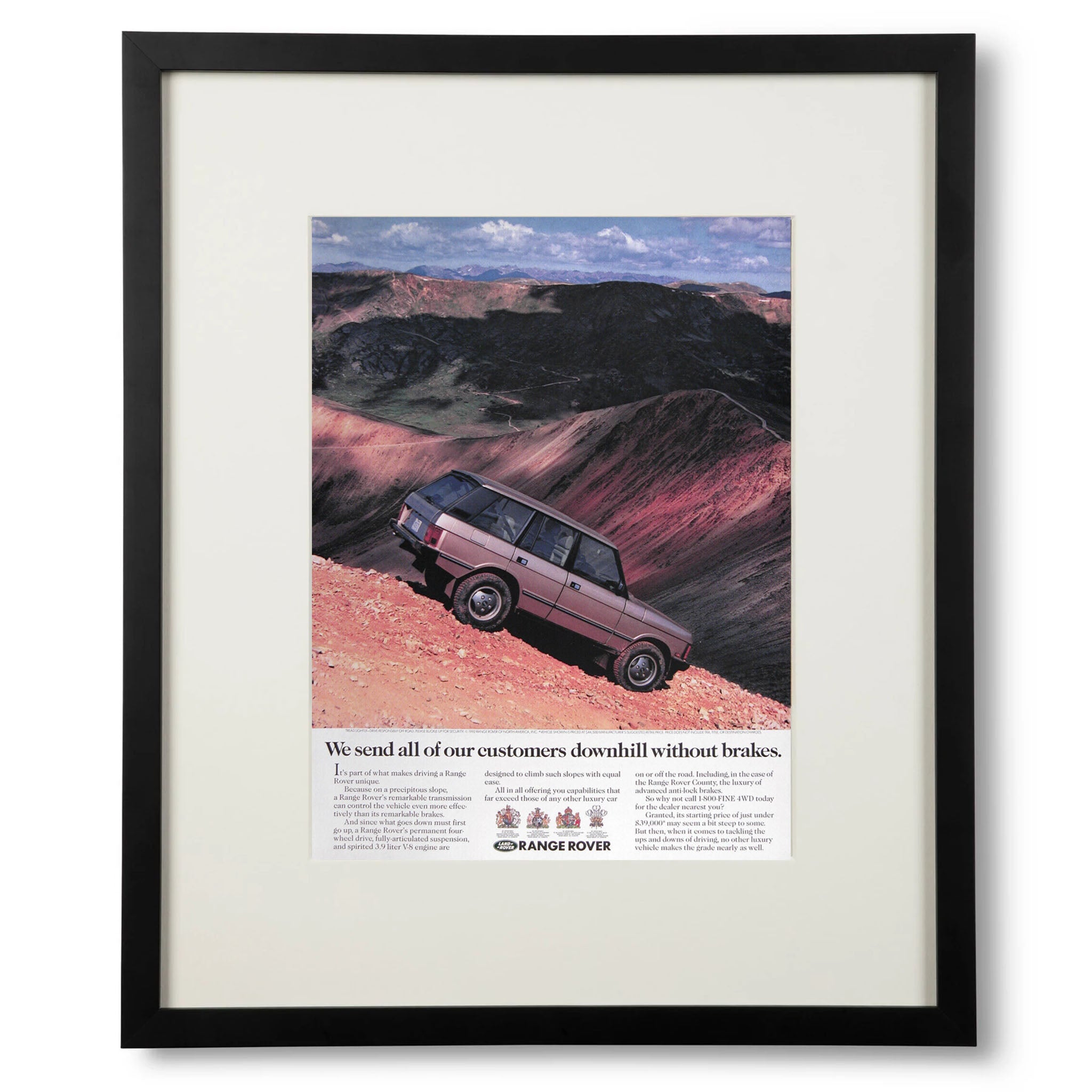 Framed Range Rover Downhill Without Brakes Advertisement