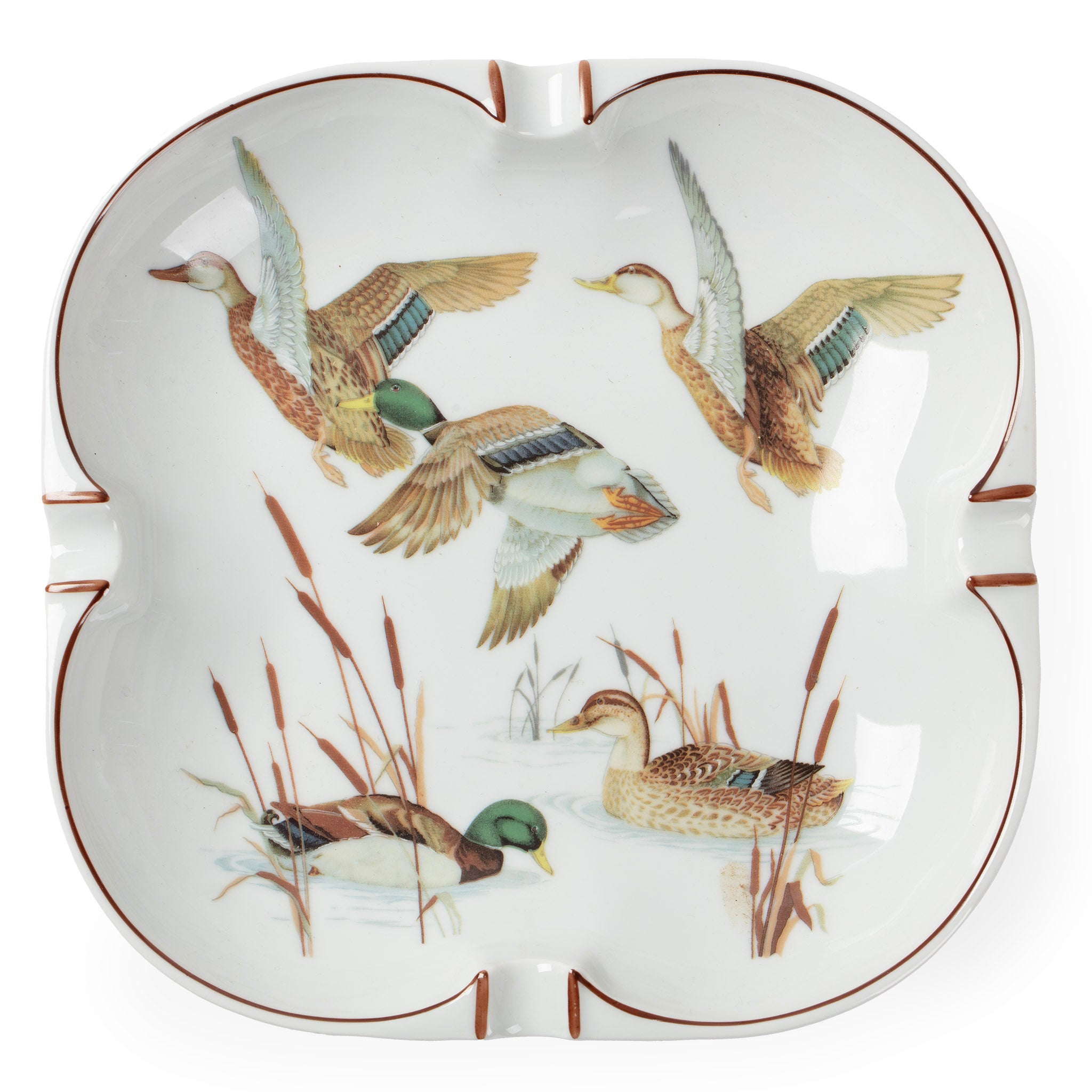 Vintage Abercrombie & Fitch Limoges Porcelain Mallard Duck Cigar Ashtray / Catch-All Dish