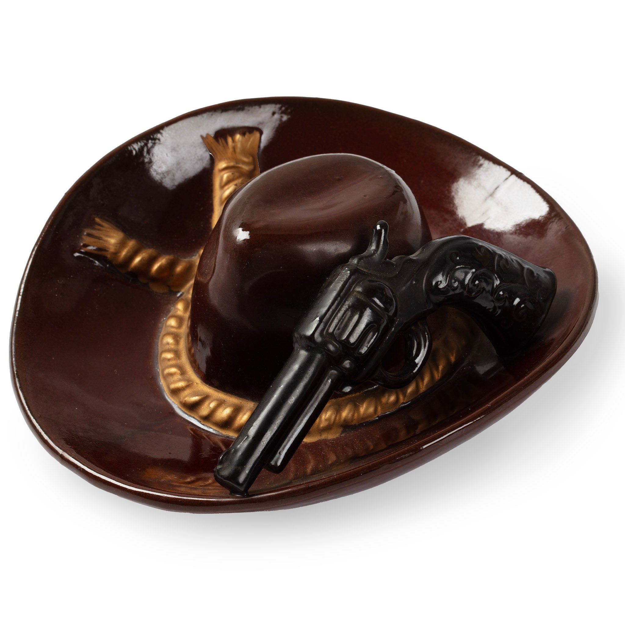 Vintage Ceramic Cowboy Hat & Revolver Ashtray
