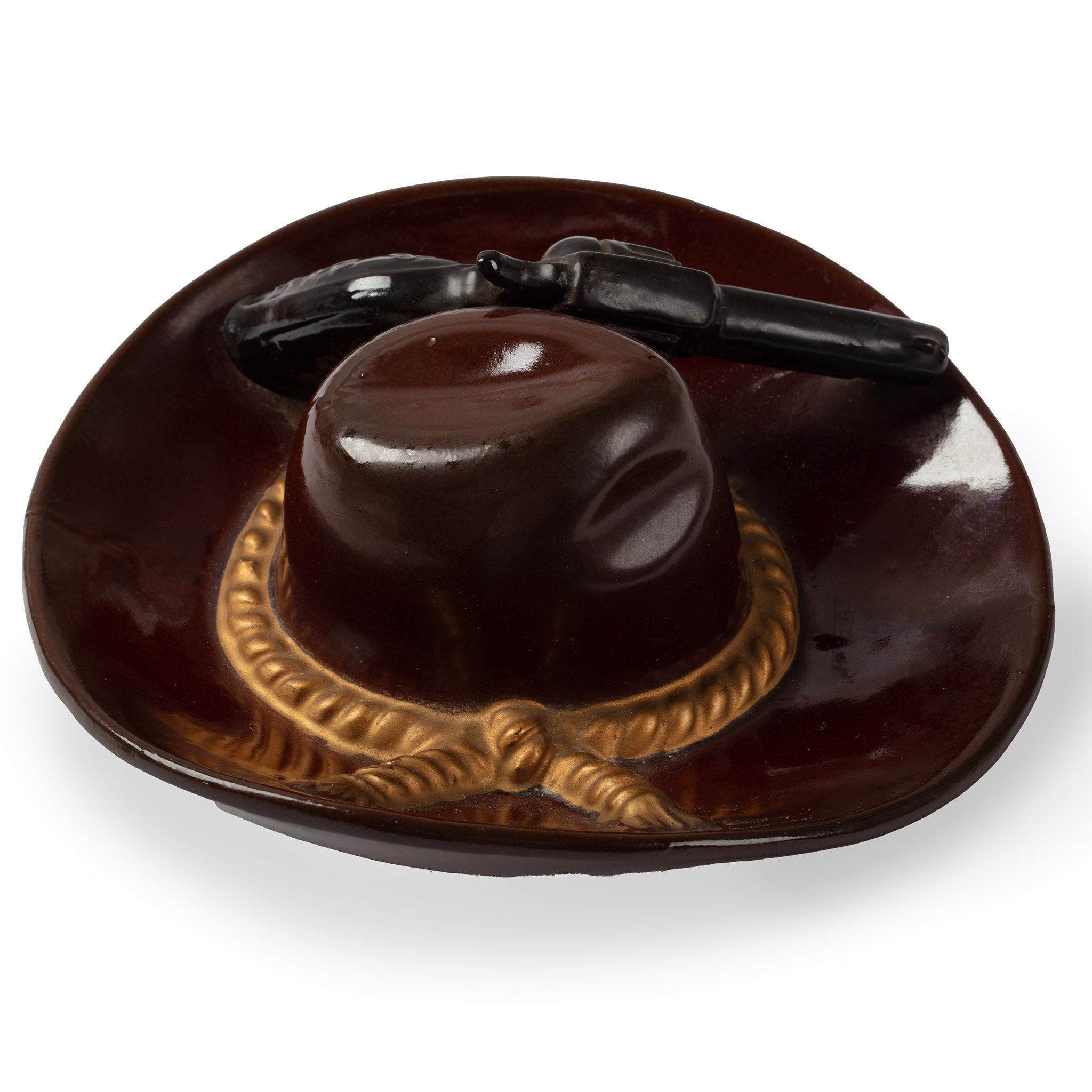 Vintage Ceramic Cowboy Hat & Revolver Ashtray