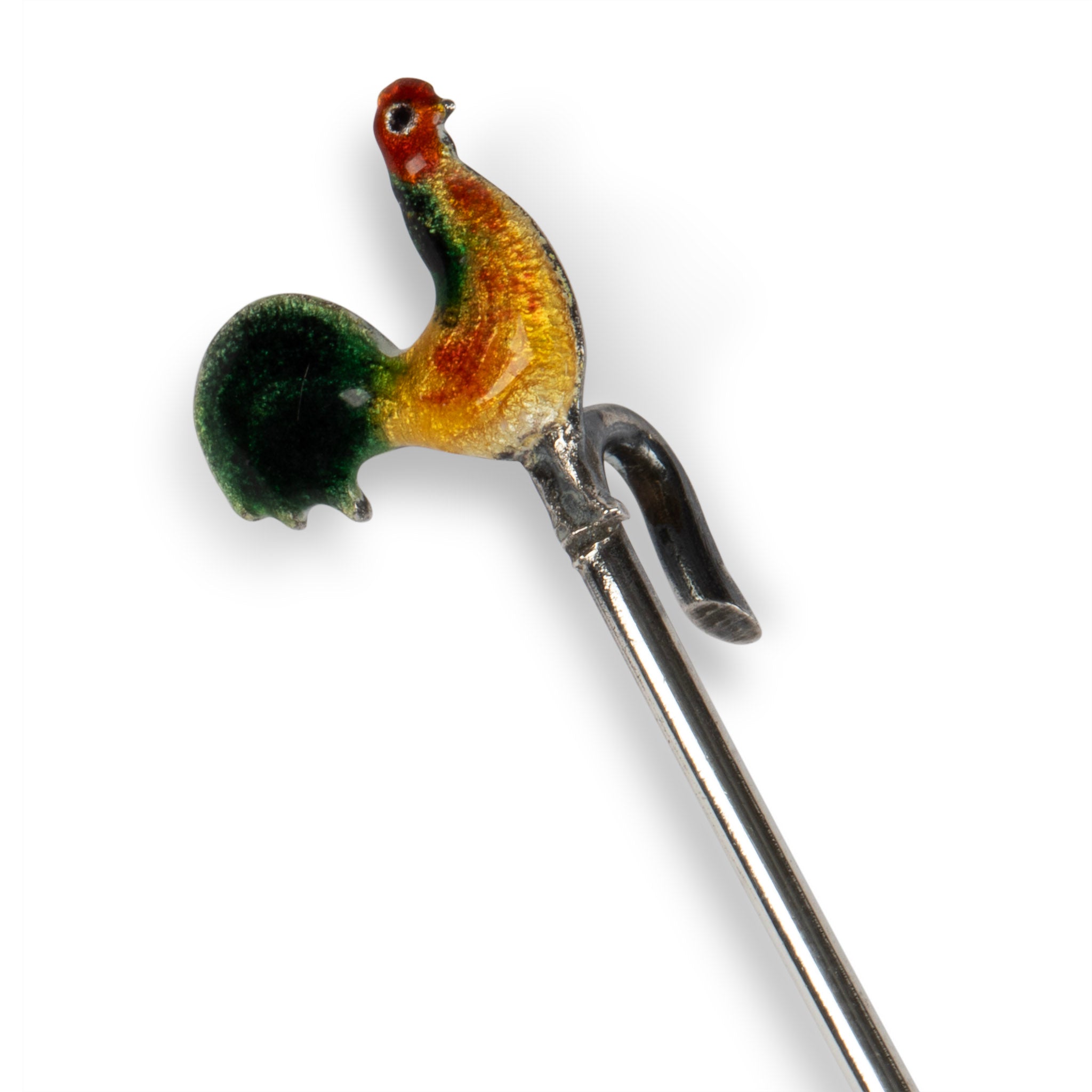 Art Deco Sterling & Enamel Rooster Cocktail Pick Set