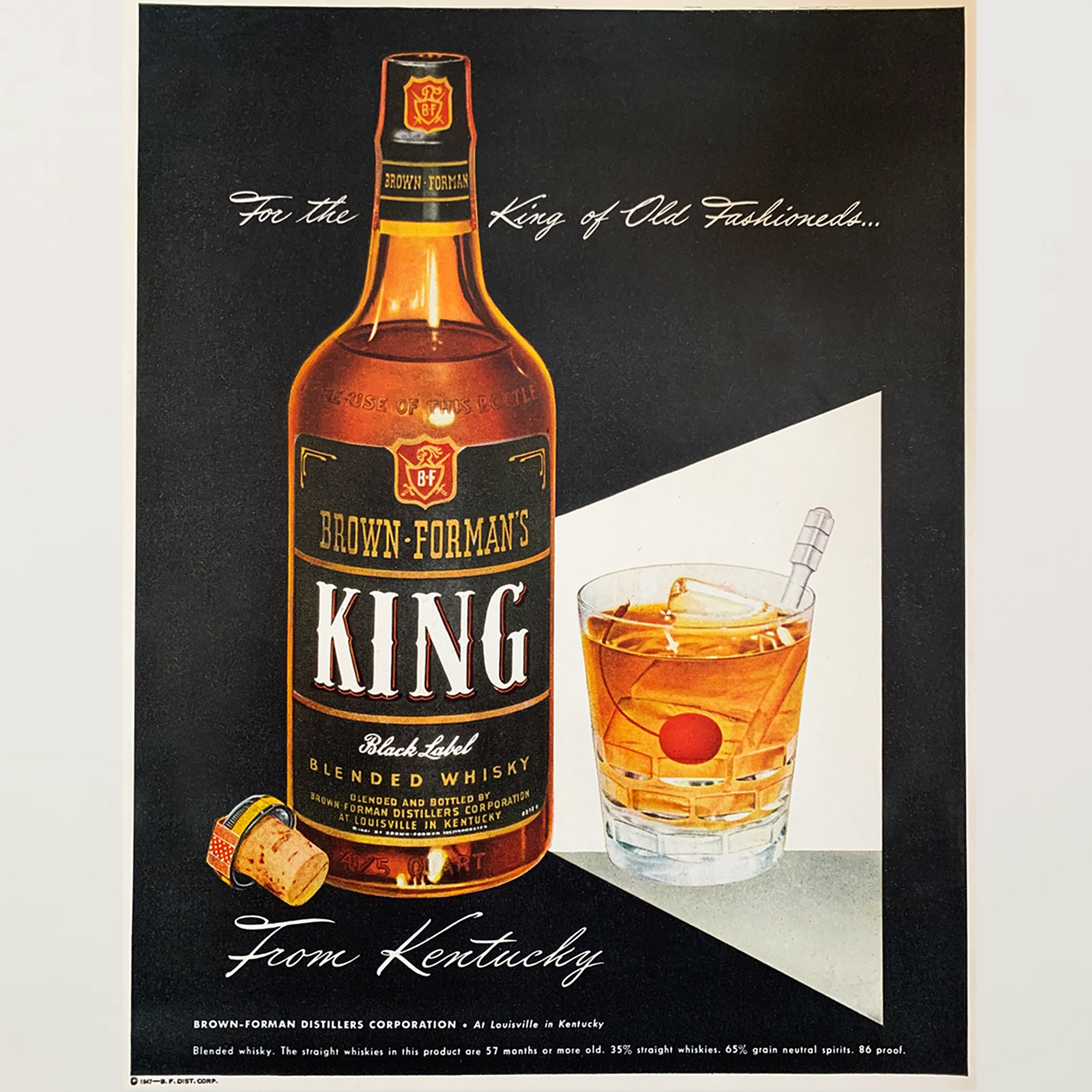 Framed King of Old Fashioneds Whiskey Ad