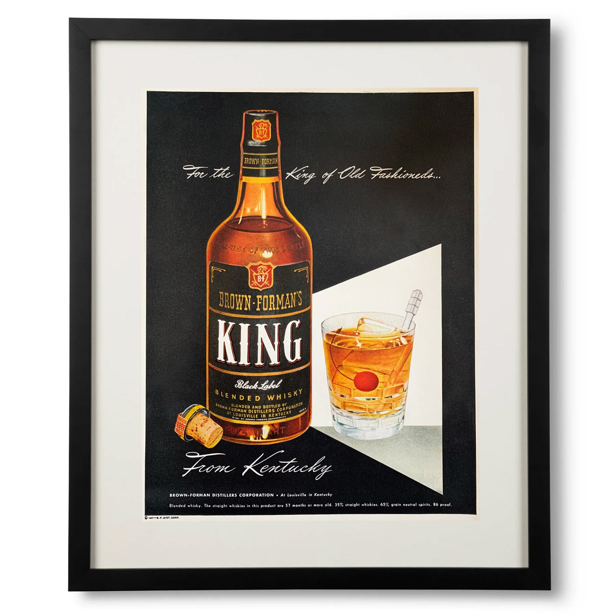 Framed King of Old Fashioneds Whiskey Ad