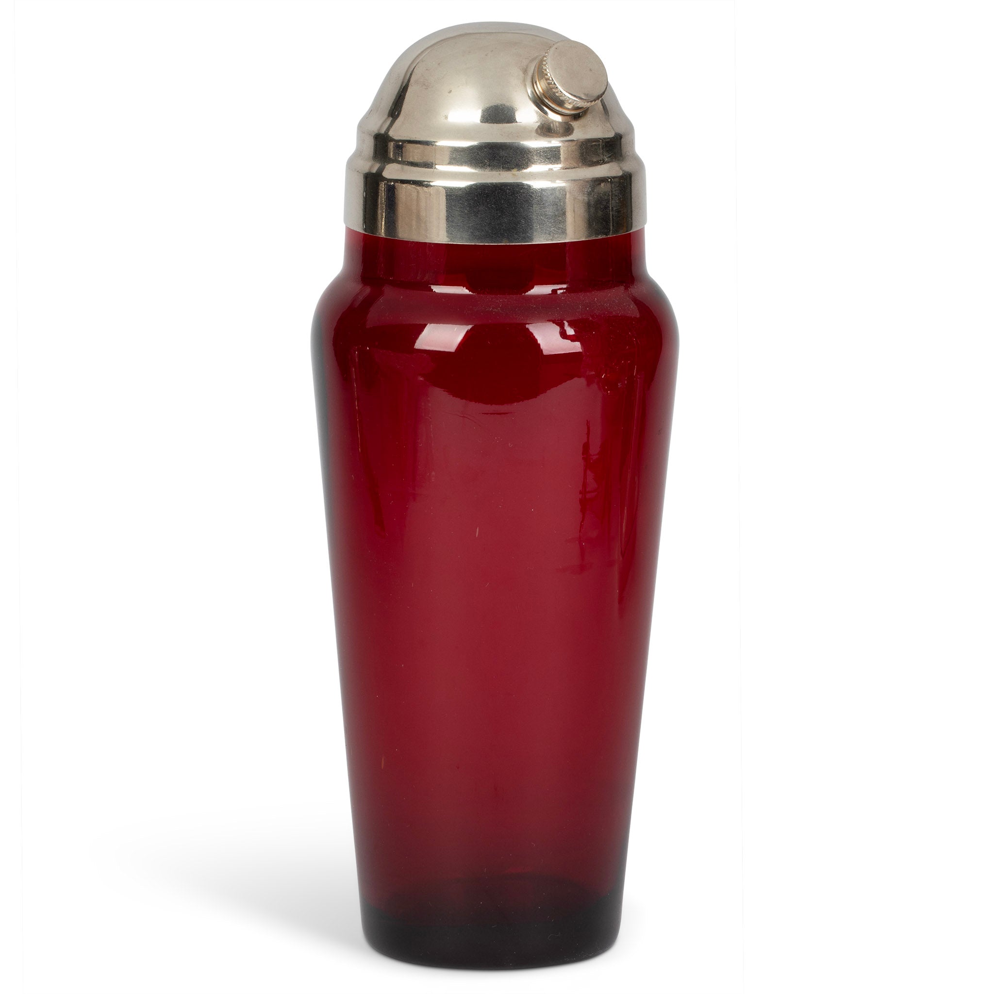 Vintage Ruby Glass Cocktail Shaker with Nickel Silver Top - Thumbnail 3