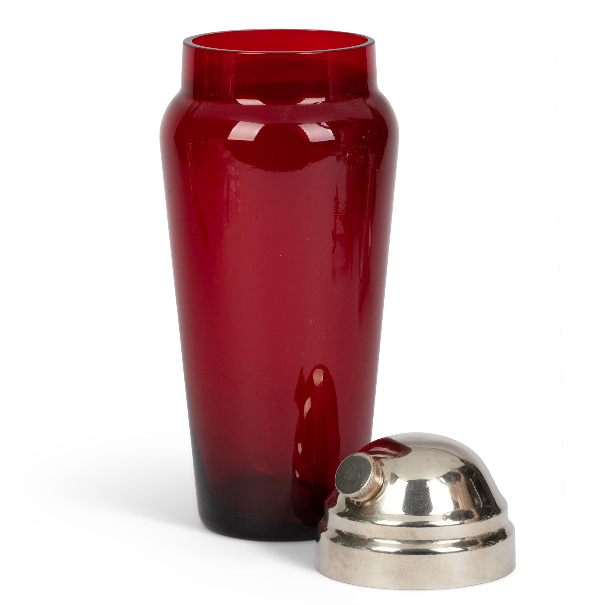 Vintage Ruby Glass Cocktail Shaker with Nickel Silver Top