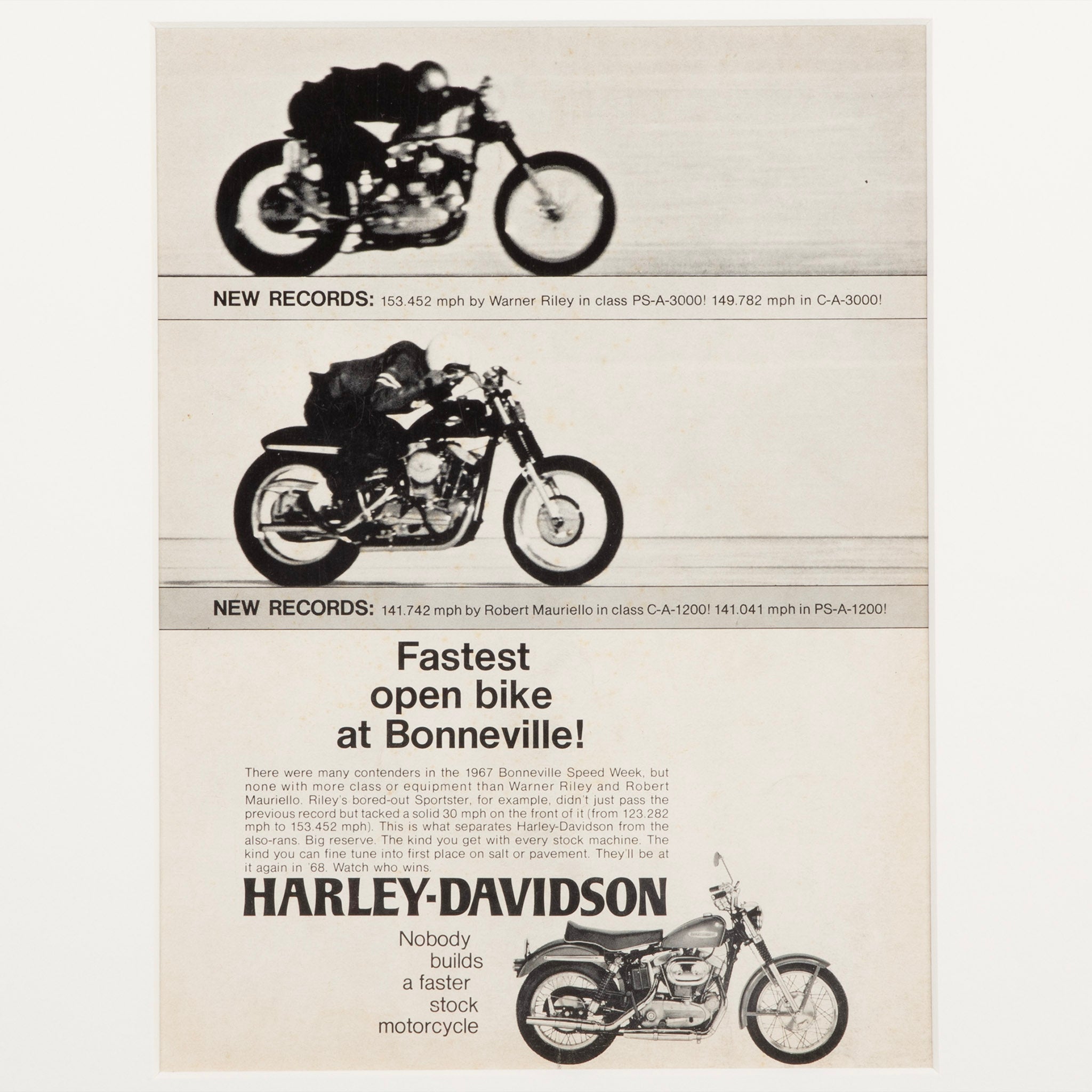 Framed Harley-Davidson Fastest Bike at Bonneville Advertisement