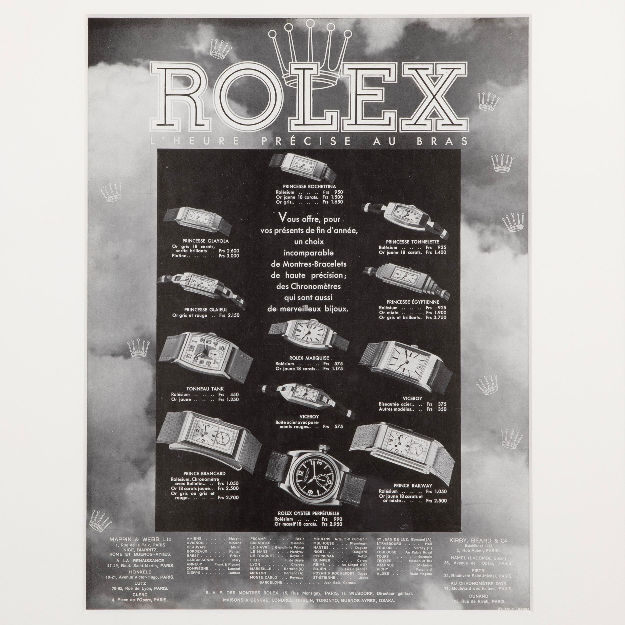 Framed Vintage Rolex Precise Time Advertisement 