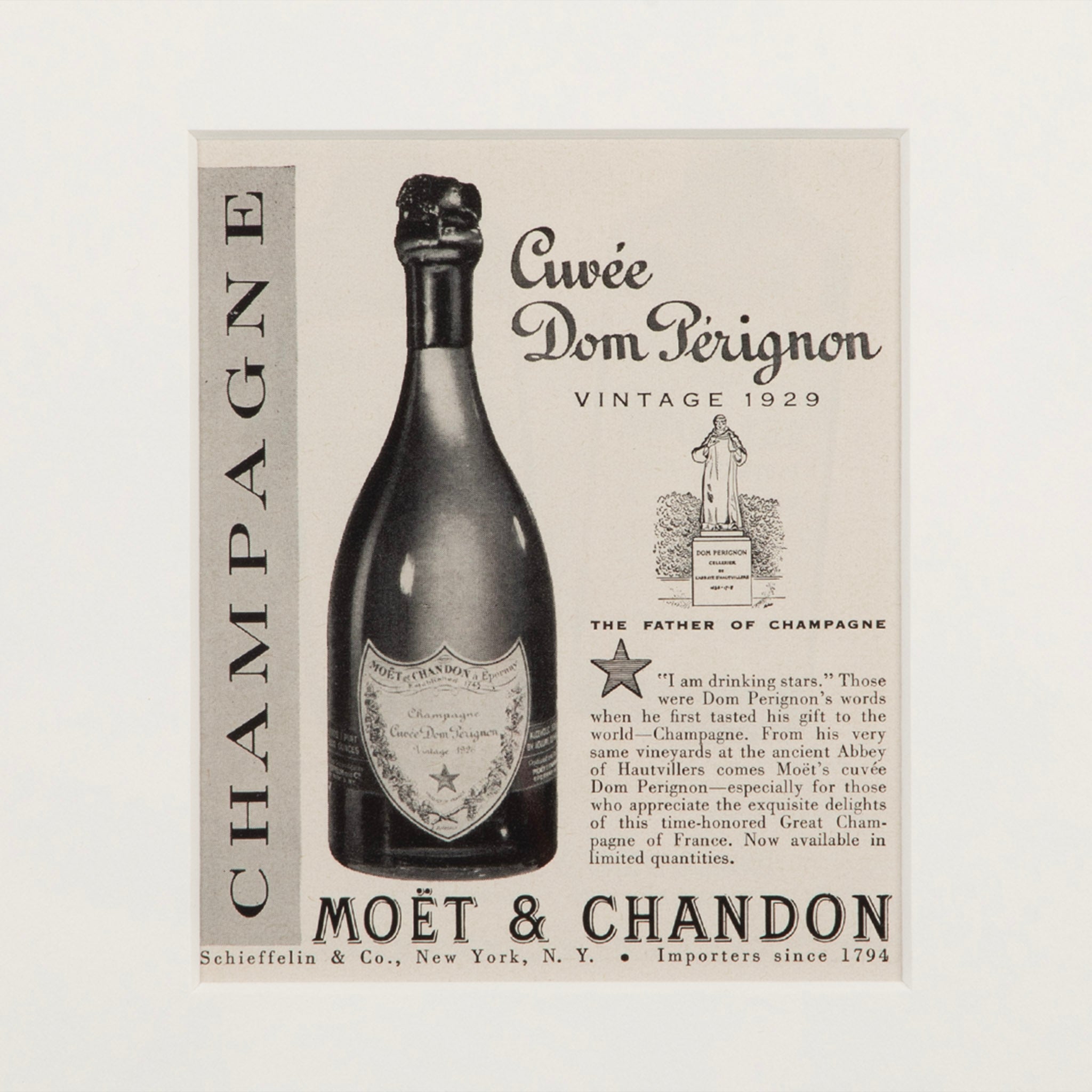Framed Moët & Chandon Dom Pérignon Champagne Advertisement