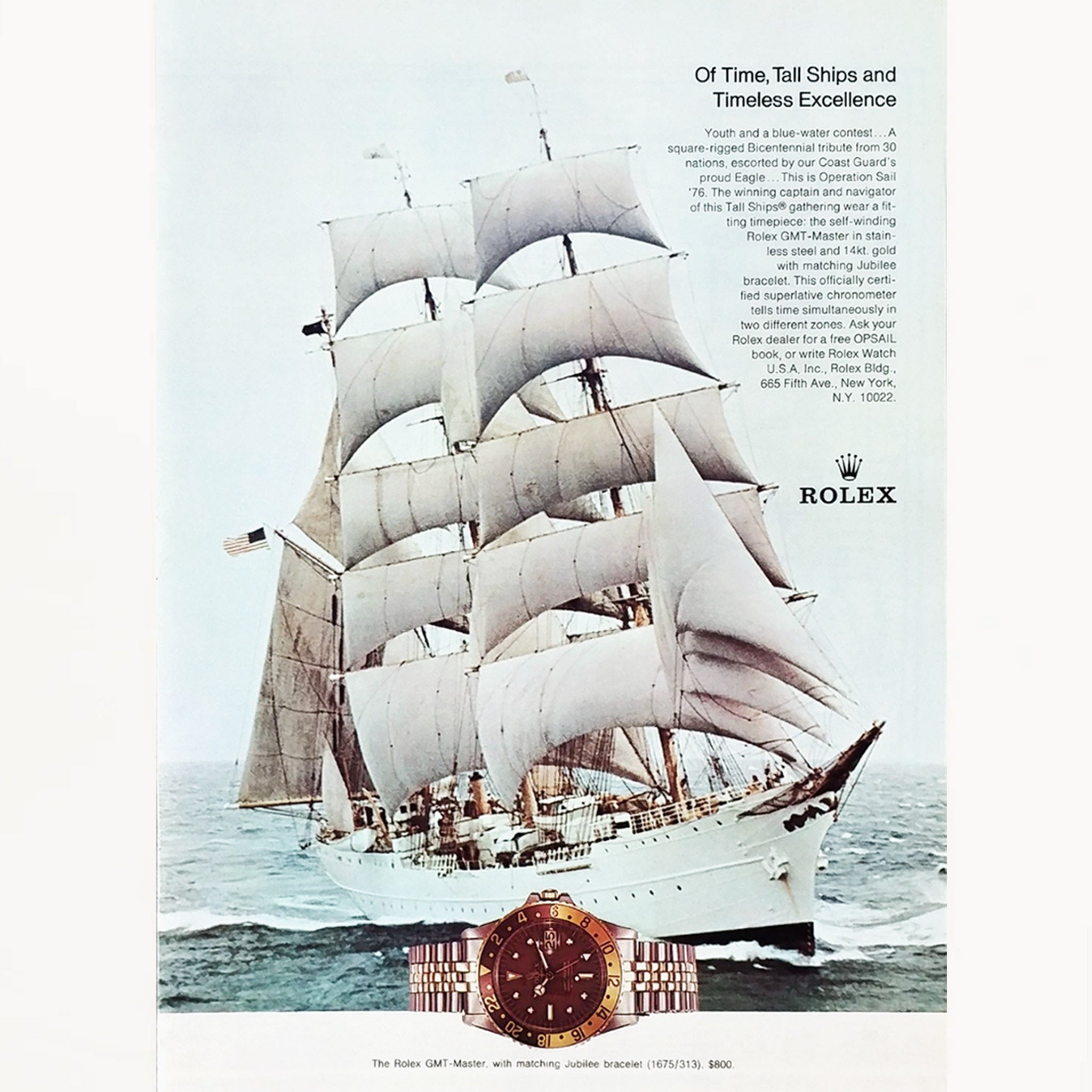 Framed 1976 Rolex GMT-Master "Operation Sail" Vintage Advertisement