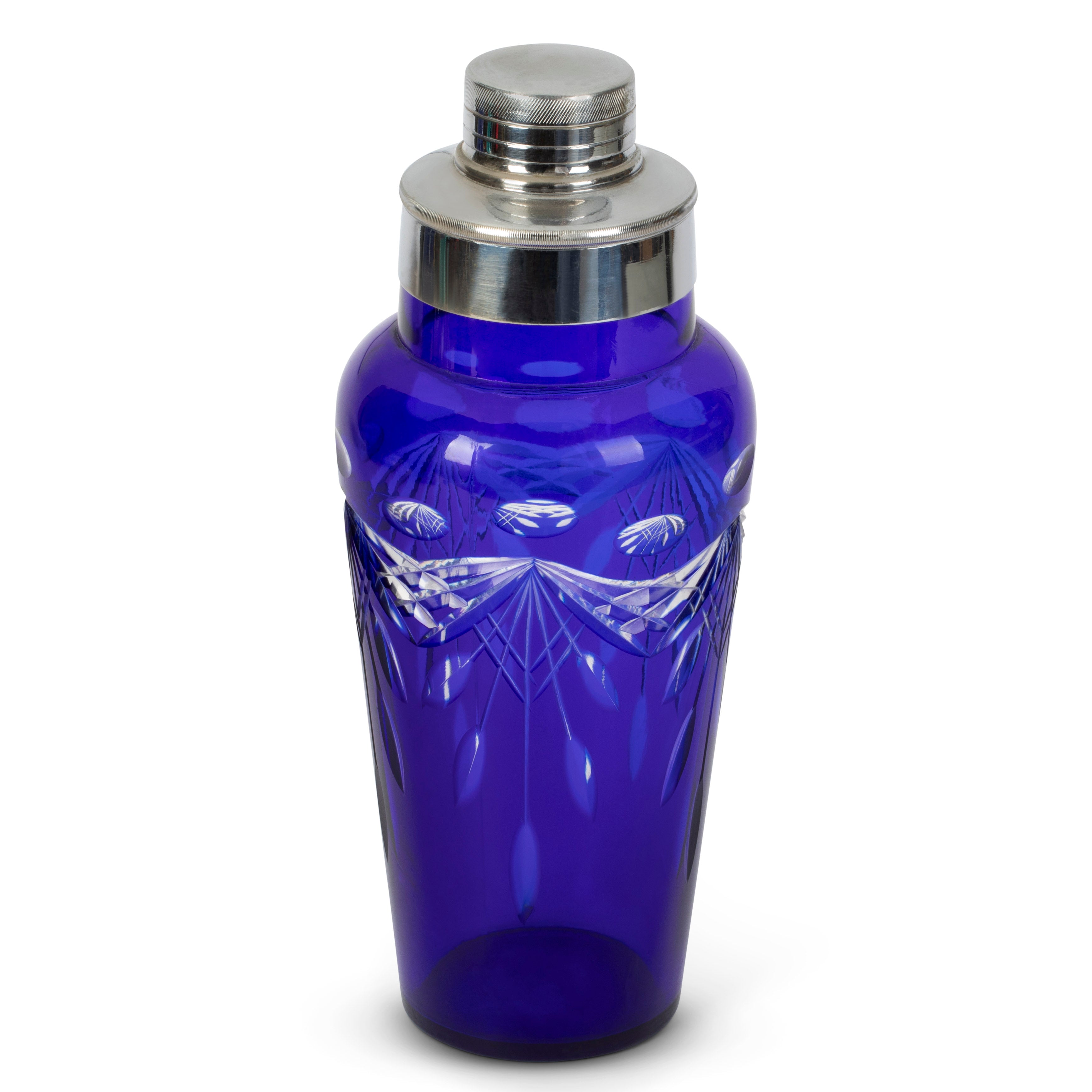Art Deco Cobalt Blue Cut Glass Cocktail Shaker