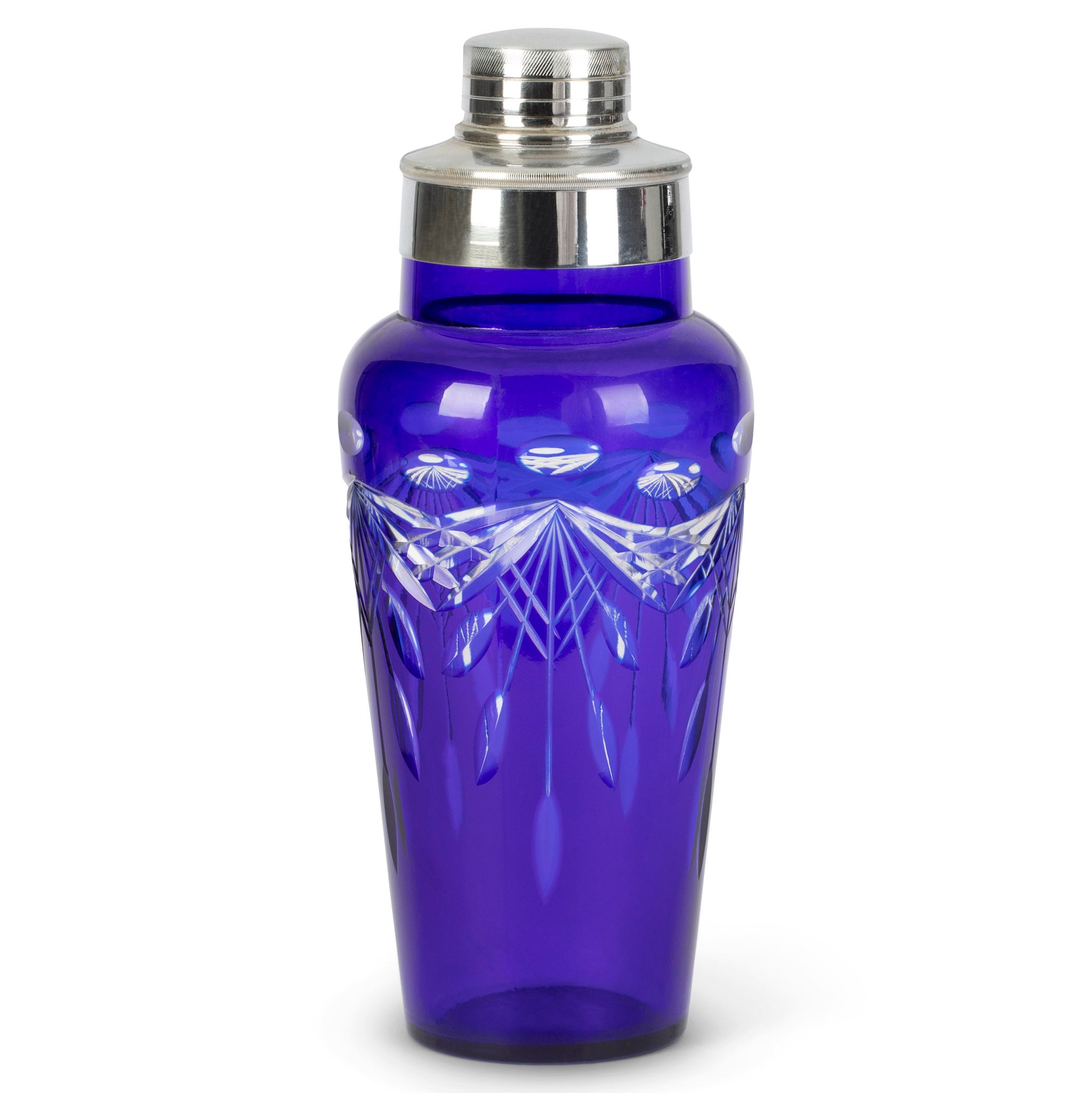 Art Deco Cobalt Blue Cut Glass Cocktail Shaker