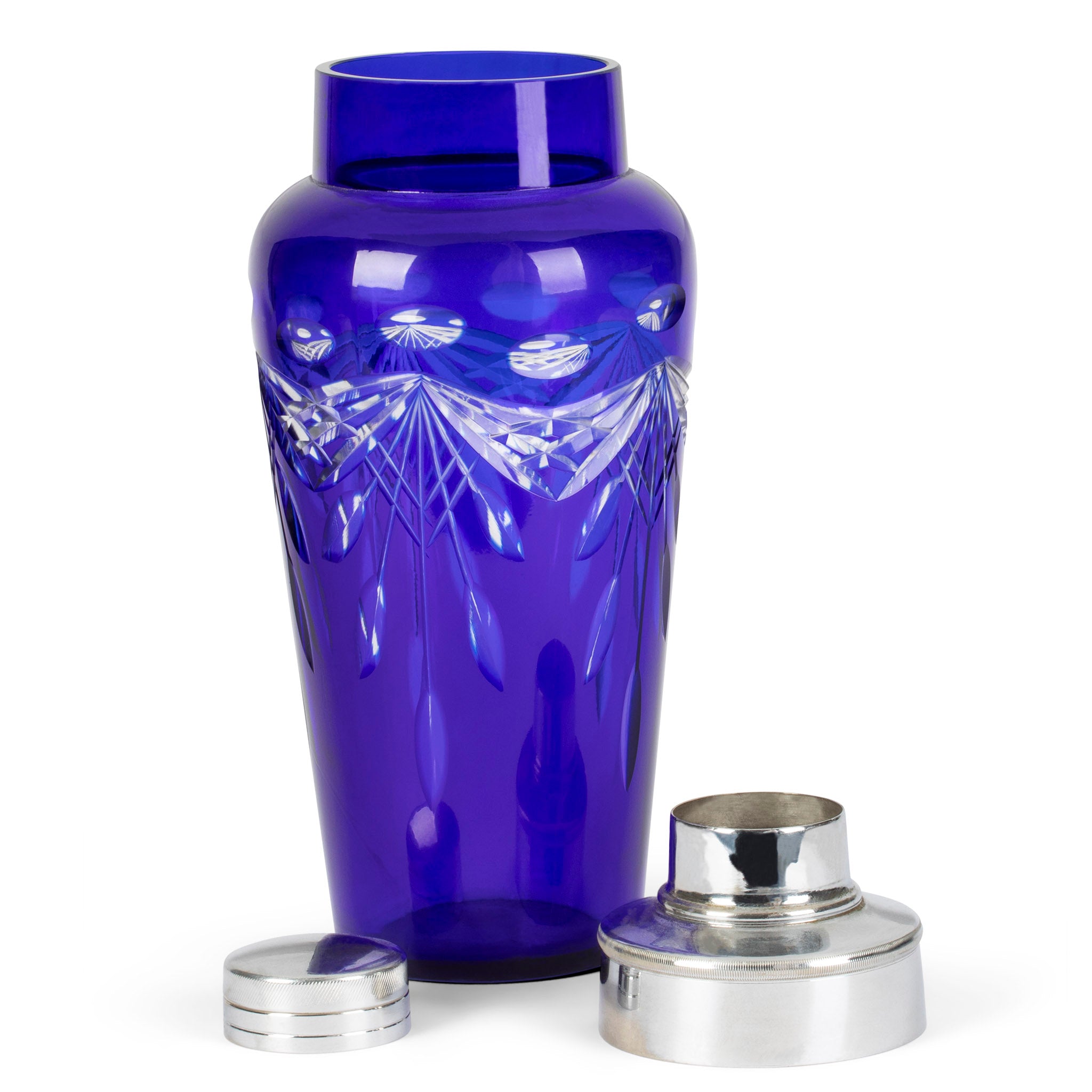 Art Deco Cobalt Blue Cut Glass Cocktail Shaker