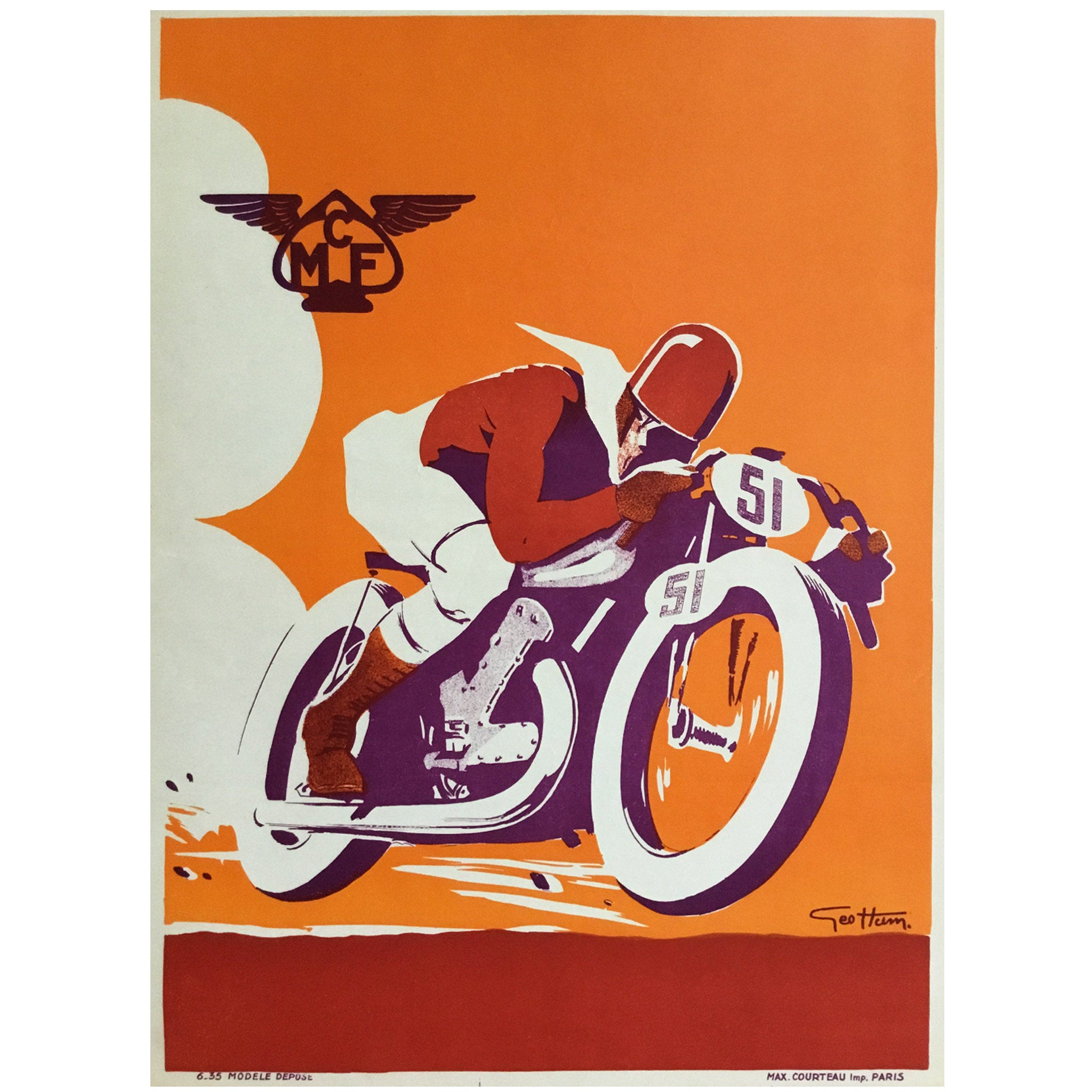 Motorcycle Club De France (MCF) 1935 Original Poster, Géo Ham