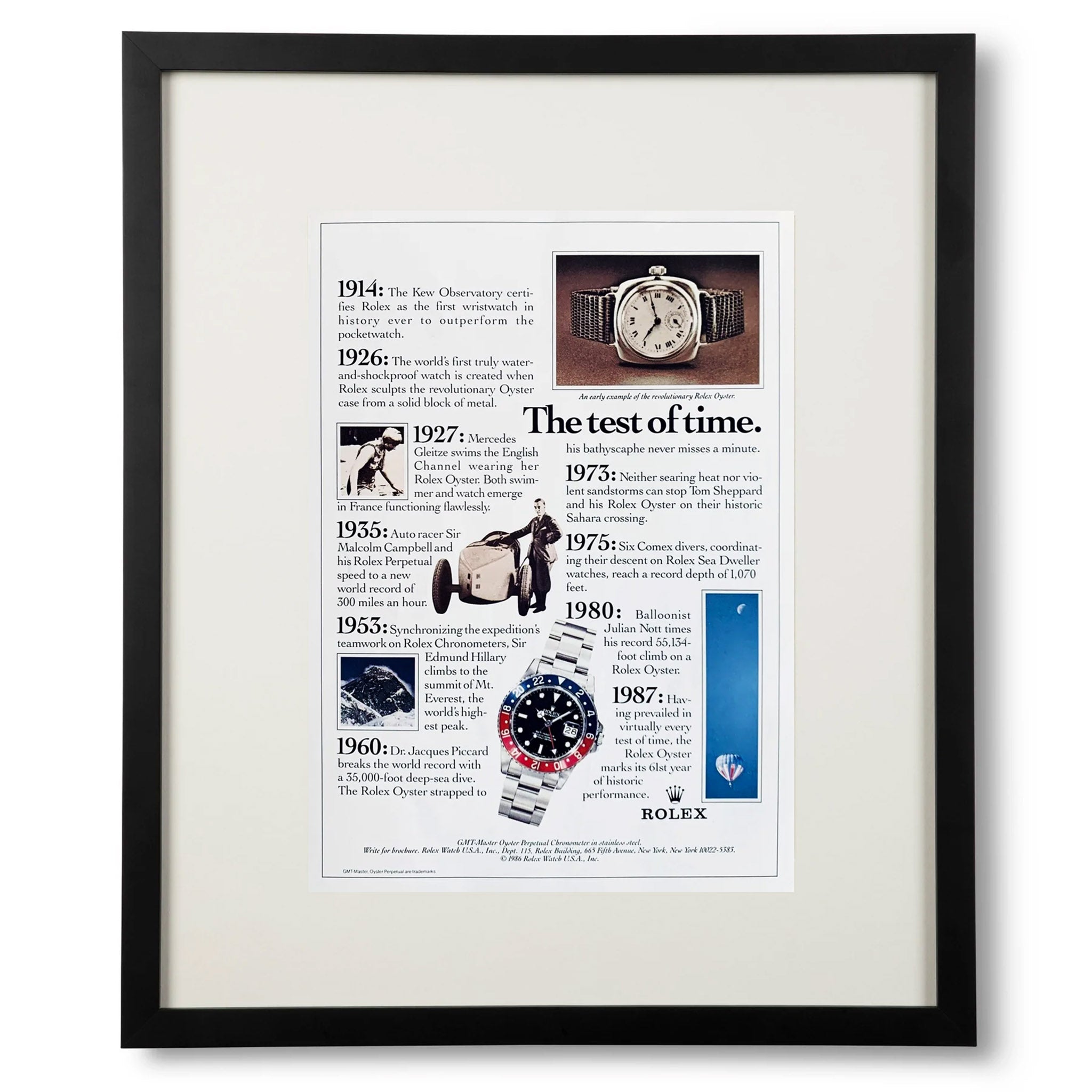Framed Rolex the Test of Time Advertisement