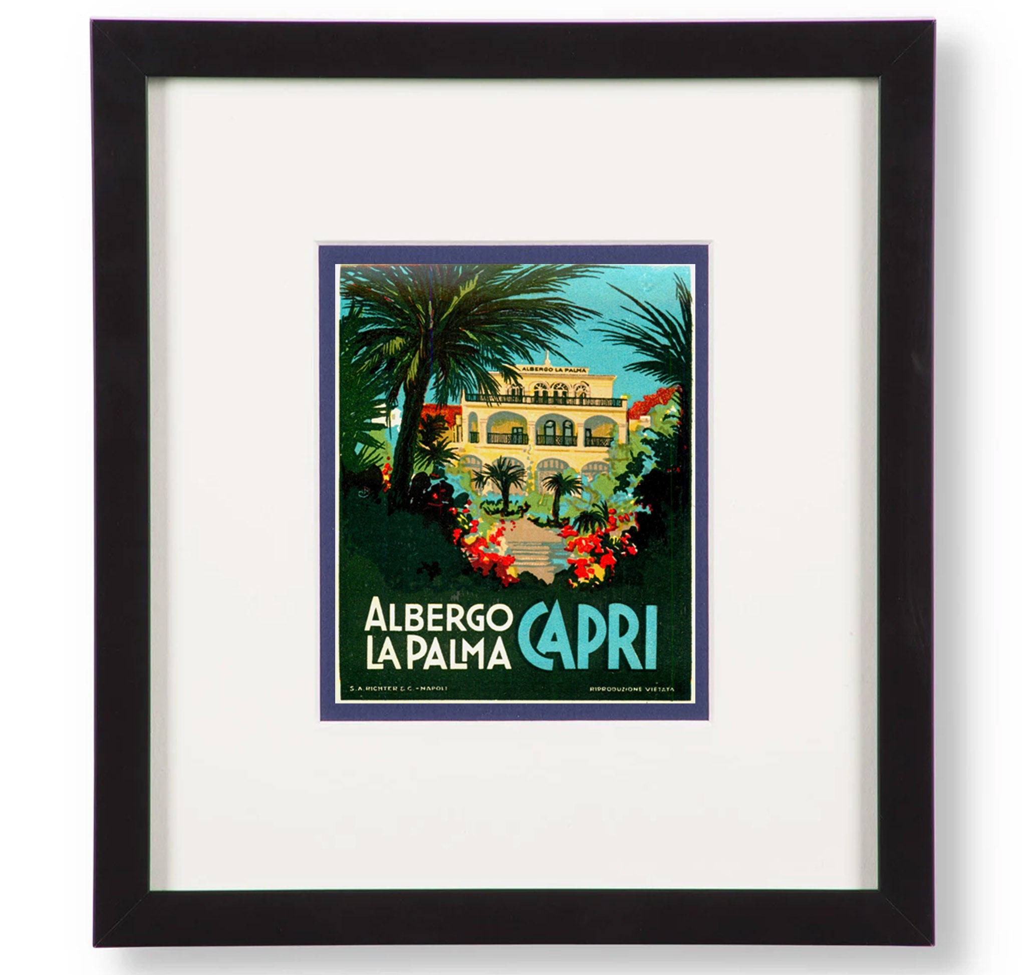 Framed La Palma Hotel Capri Luggage Label