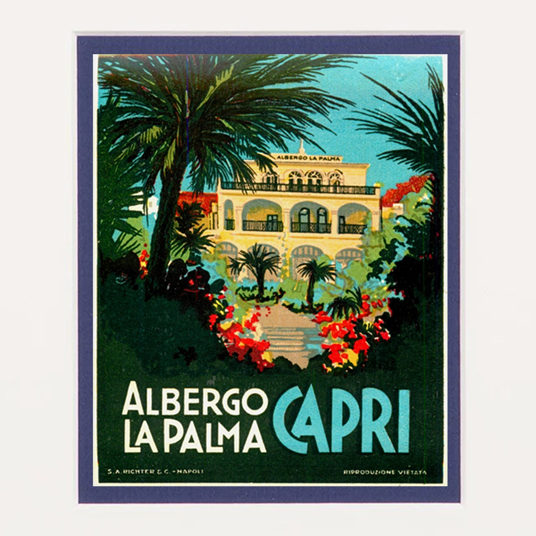 Framed La Palma Hotel Capri Luggage Label
