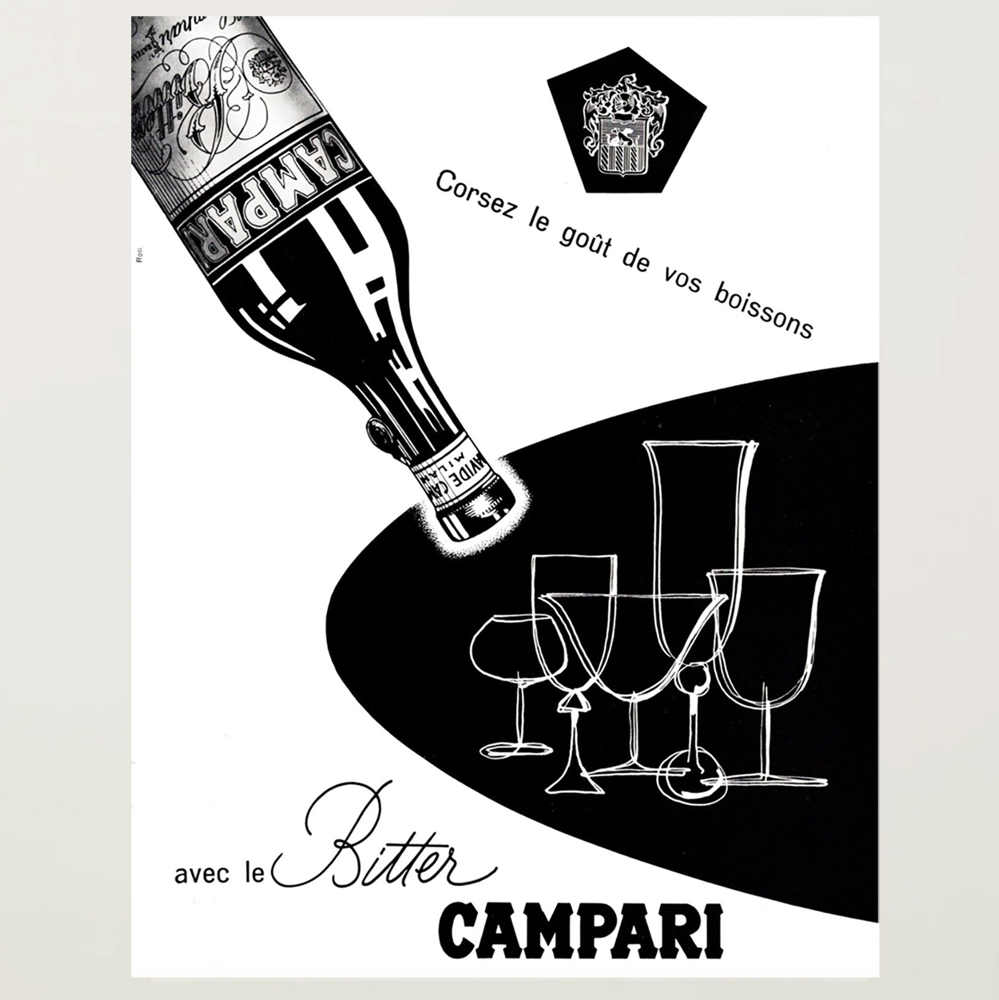 Framed Midcentury Bitter Campari French Advertisement