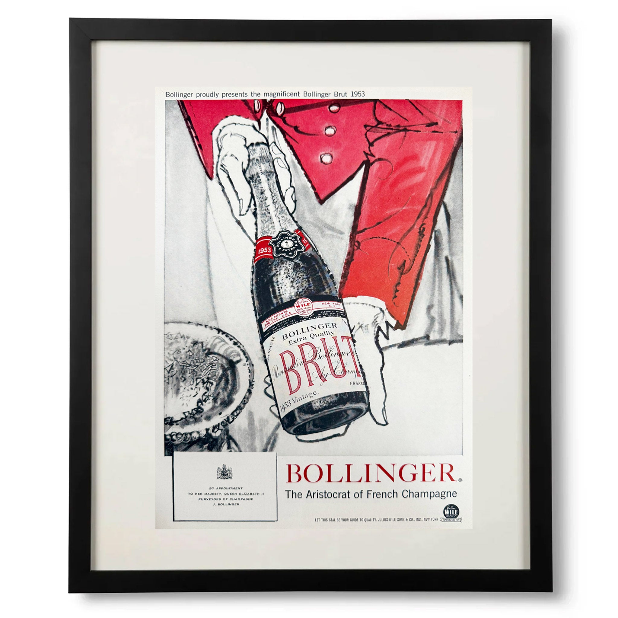 Framed Vintage 1953 Bollinger Champagne Advertisement