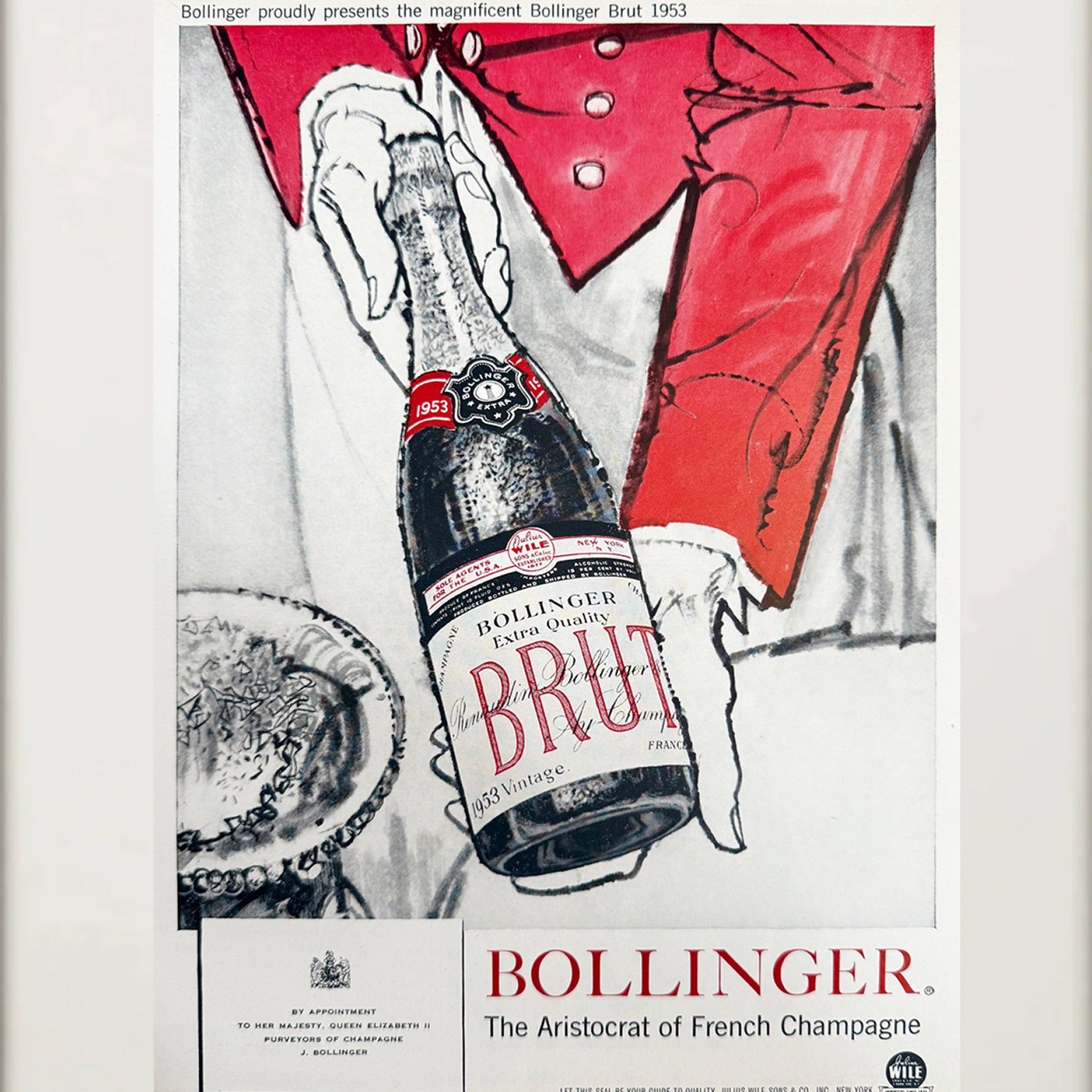 Framed Vintage 1953 Bollinger Champagne Advertisement