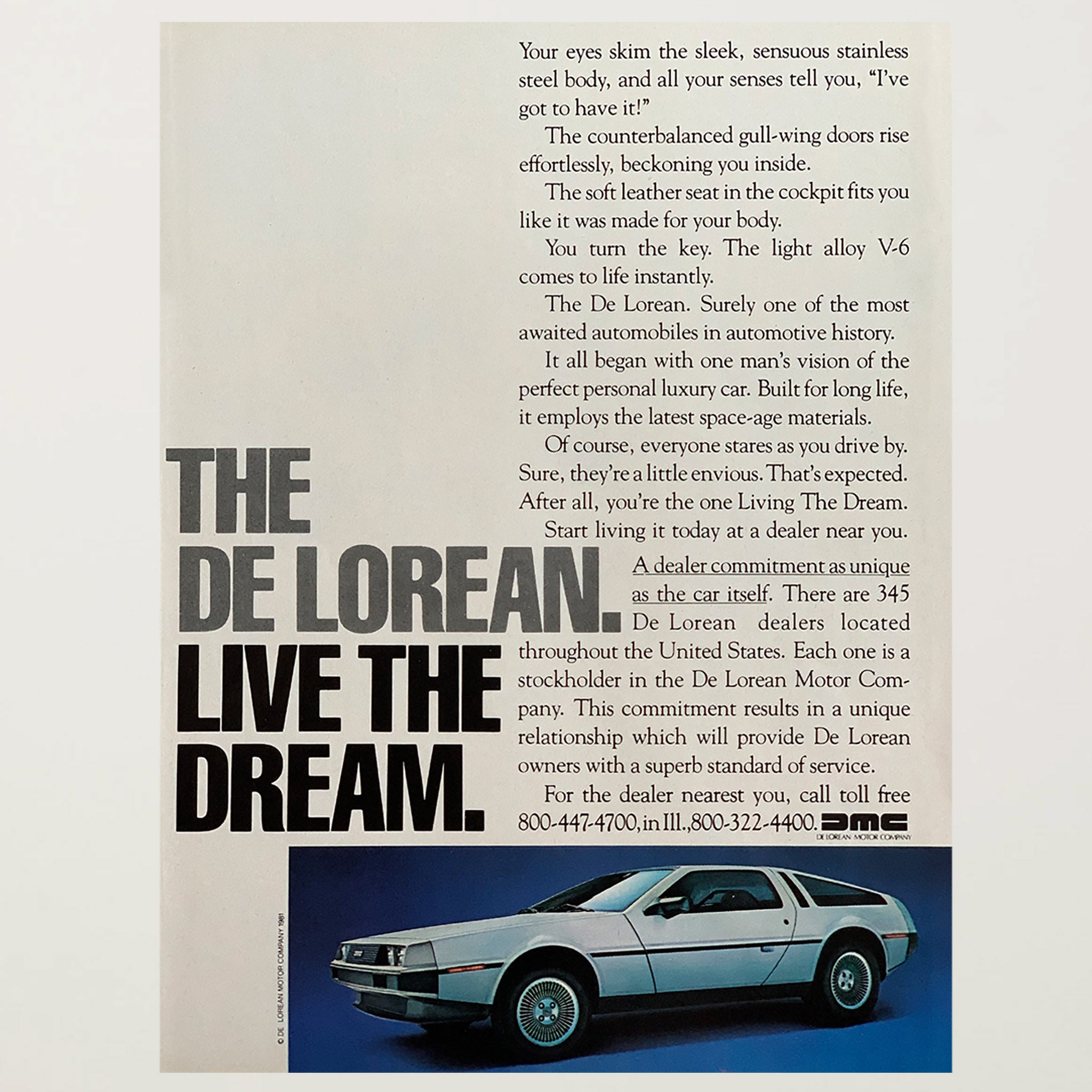 Framed DeLorean Motor Company Live the Dream Ad